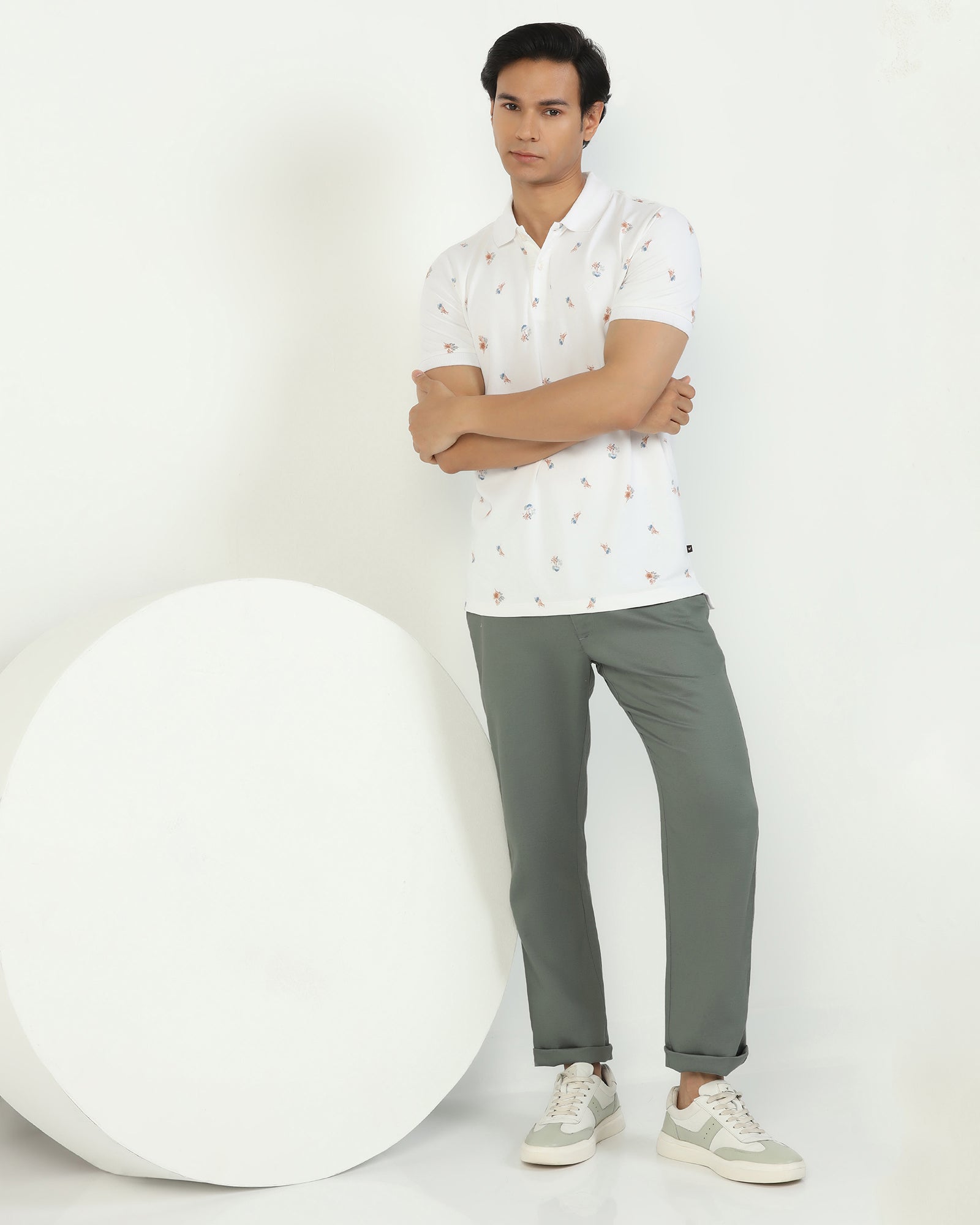 Linen Slim Comfort B-95 Casual Light Olive Solid Khakis - Edwin