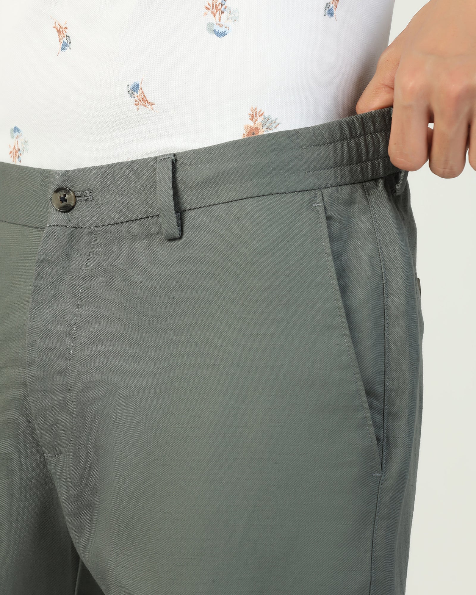 Linen Slim Comfort B-95 Casual Light Olive Solid Khakis - Edwin