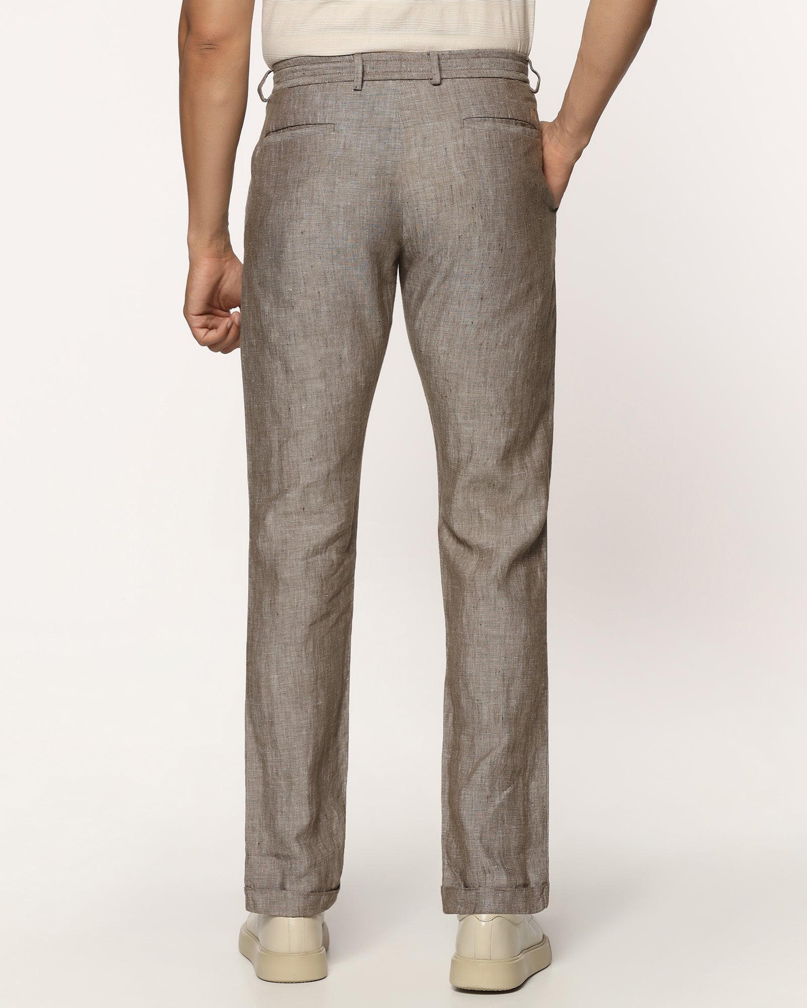 Linen Slim Comfort B-95 Casual Mouse Solid Khakis - Chales