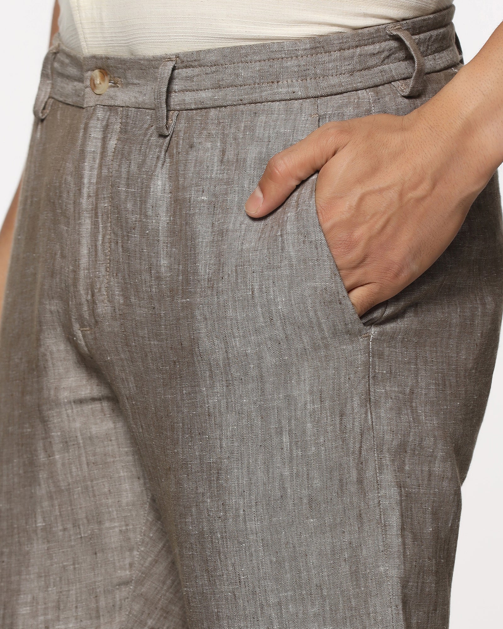 Linen Slim Comfort B-95 Casual Mouse Solid Khakis - Chales
