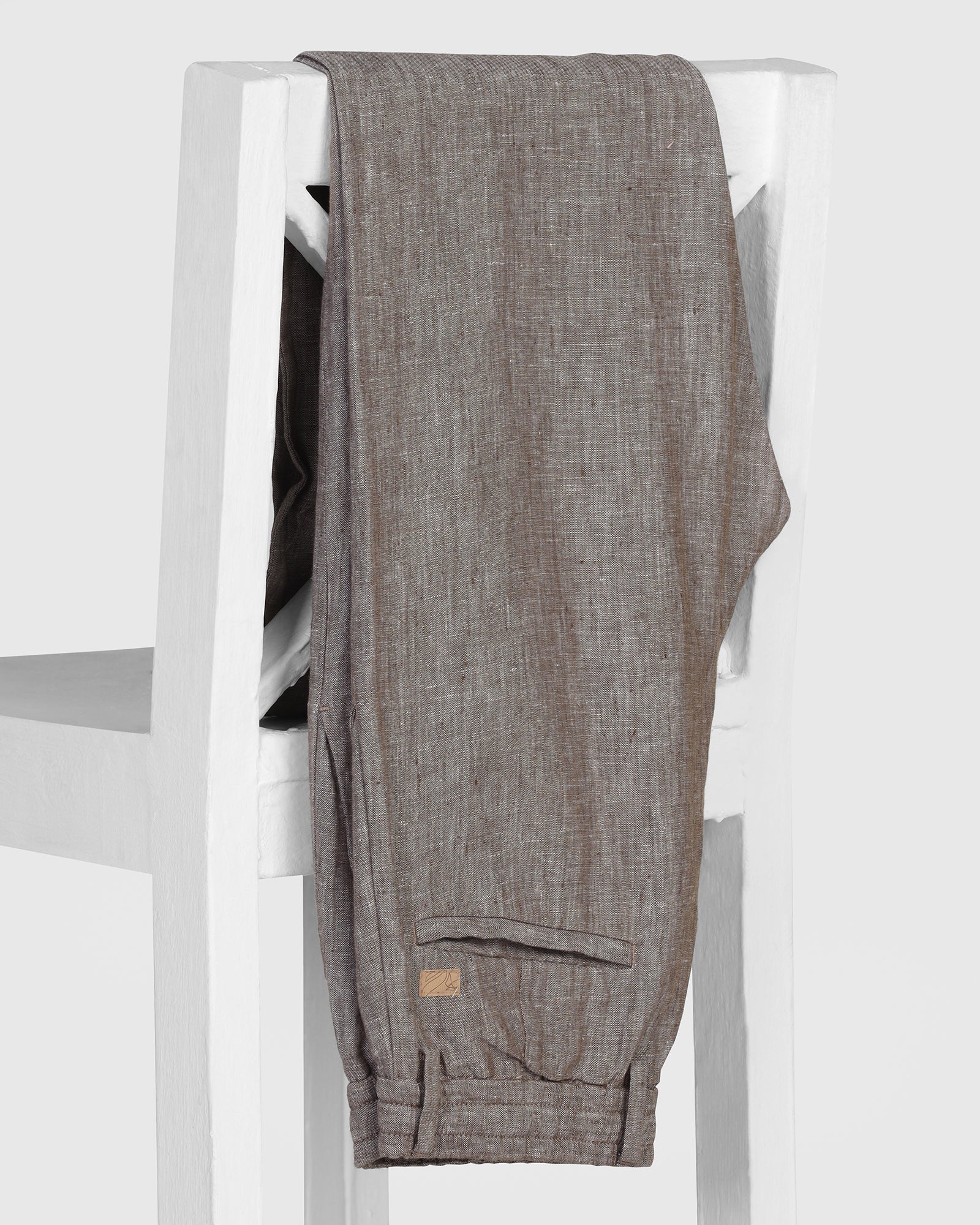 Linen Slim Comfort B-95 Casual Mouse Solid Khakis - Chales