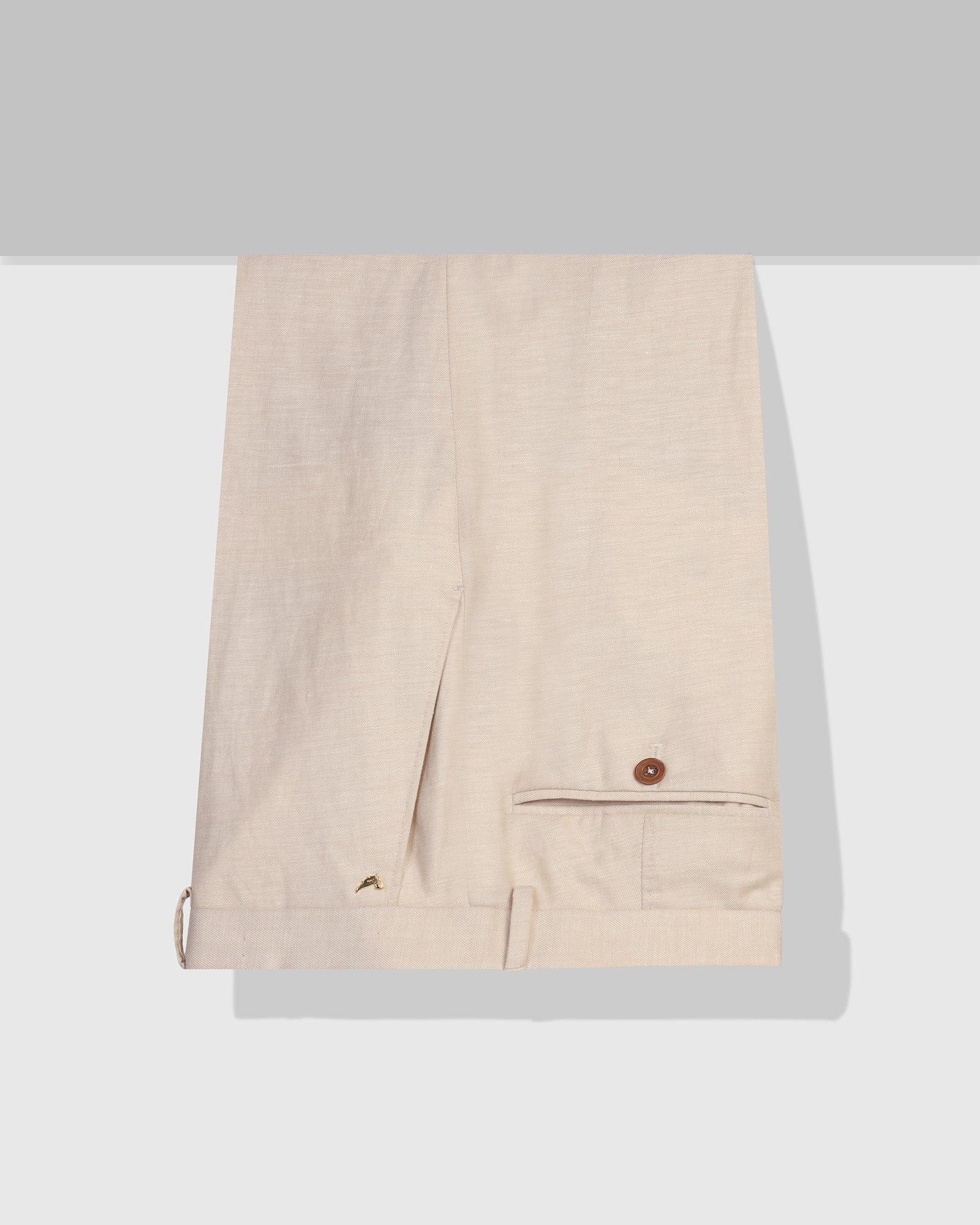 Luxe Linen Slim Comfort B-95 Formal Beige Solid Trouser - Platina - Blackberrys