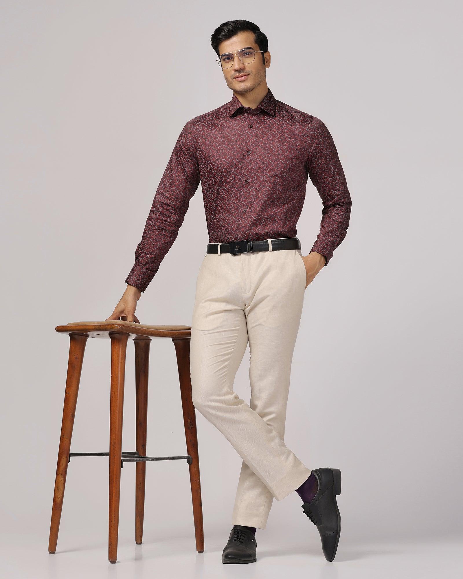 Luxe Linen Slim Comfort B-95 Formal Beige Solid Trouser - Platina - Blackberrys