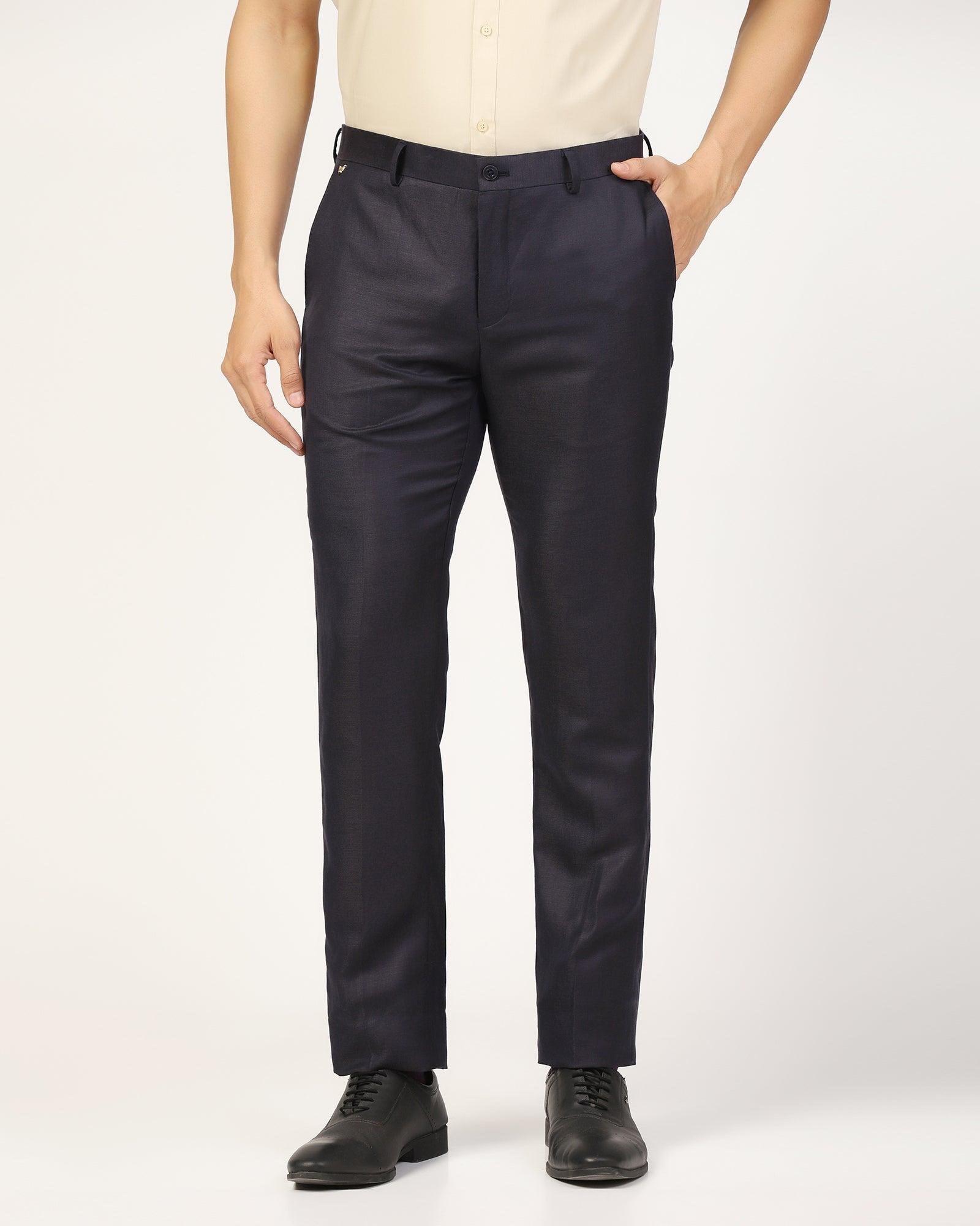 Linen Slim Comfort B-95 Formal Navy Solid Trouser - Platina - Blackberrys