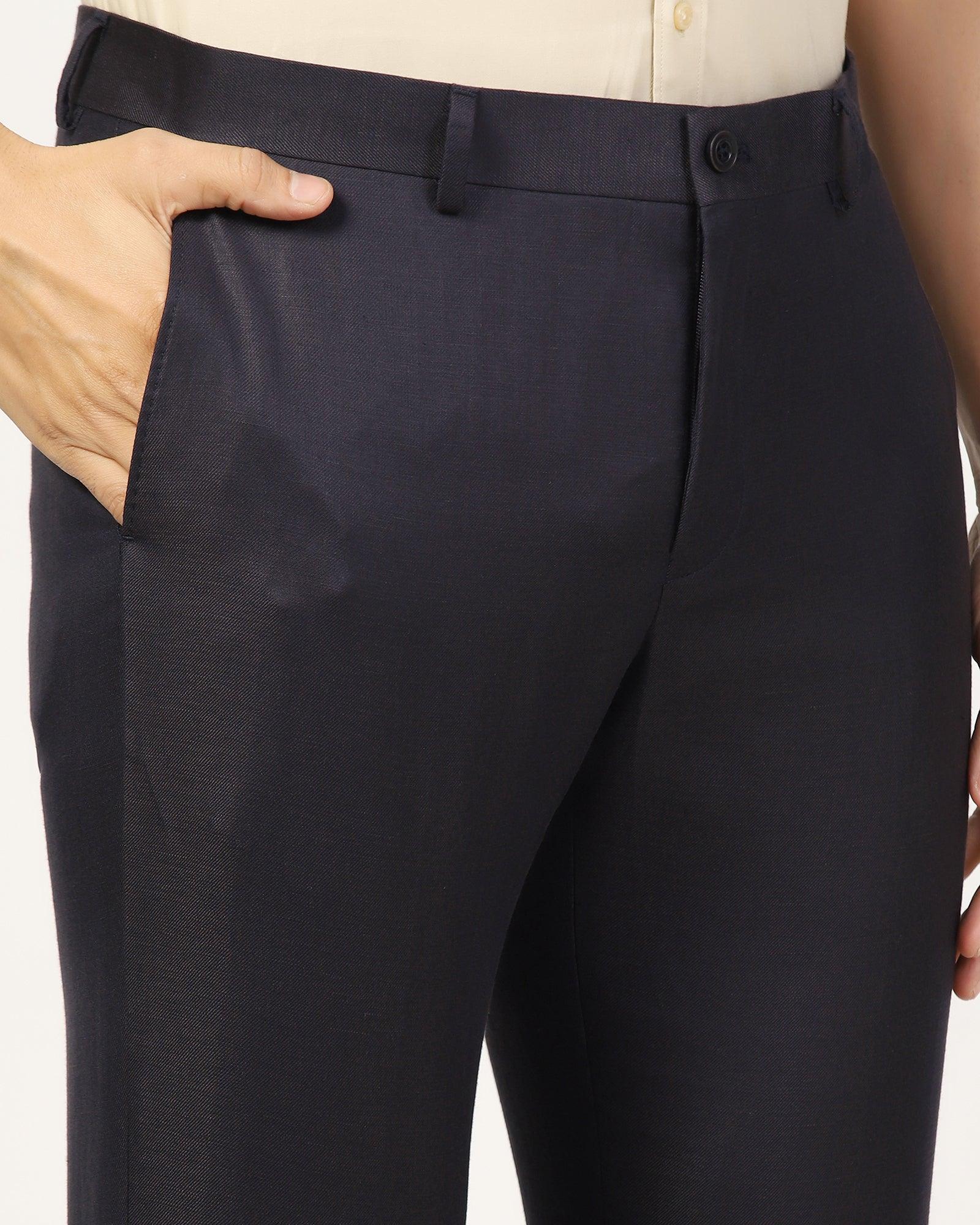 Linen Slim Comfort B-95 Formal Navy Solid Trouser - Platina - Blackberrys