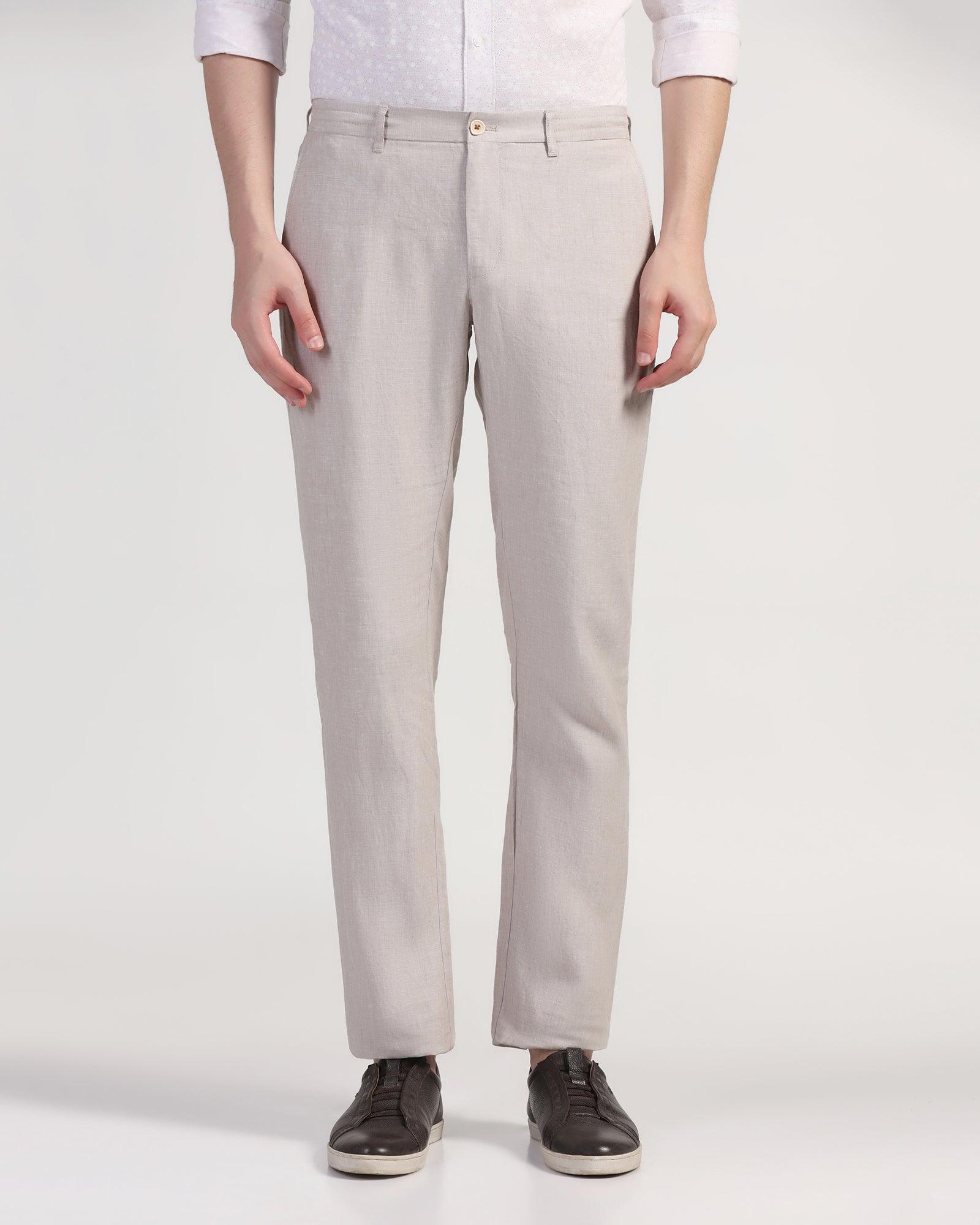 Linen Slim Comfort Casual Natural Solid Khaki - Silver - Blackberrys