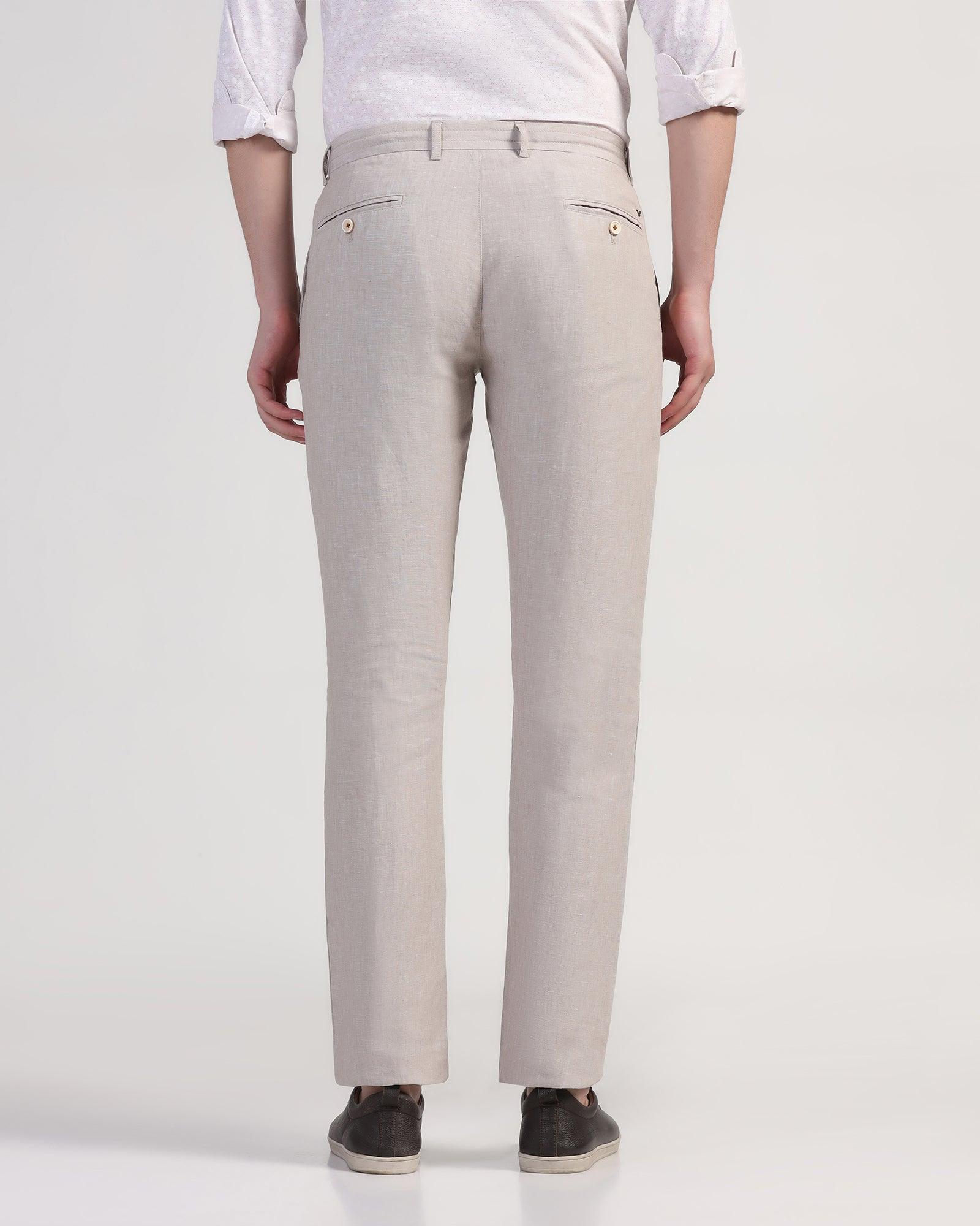 Linen Slim Comfort Casual Natural Solid Khaki - Silver - Blackberrys