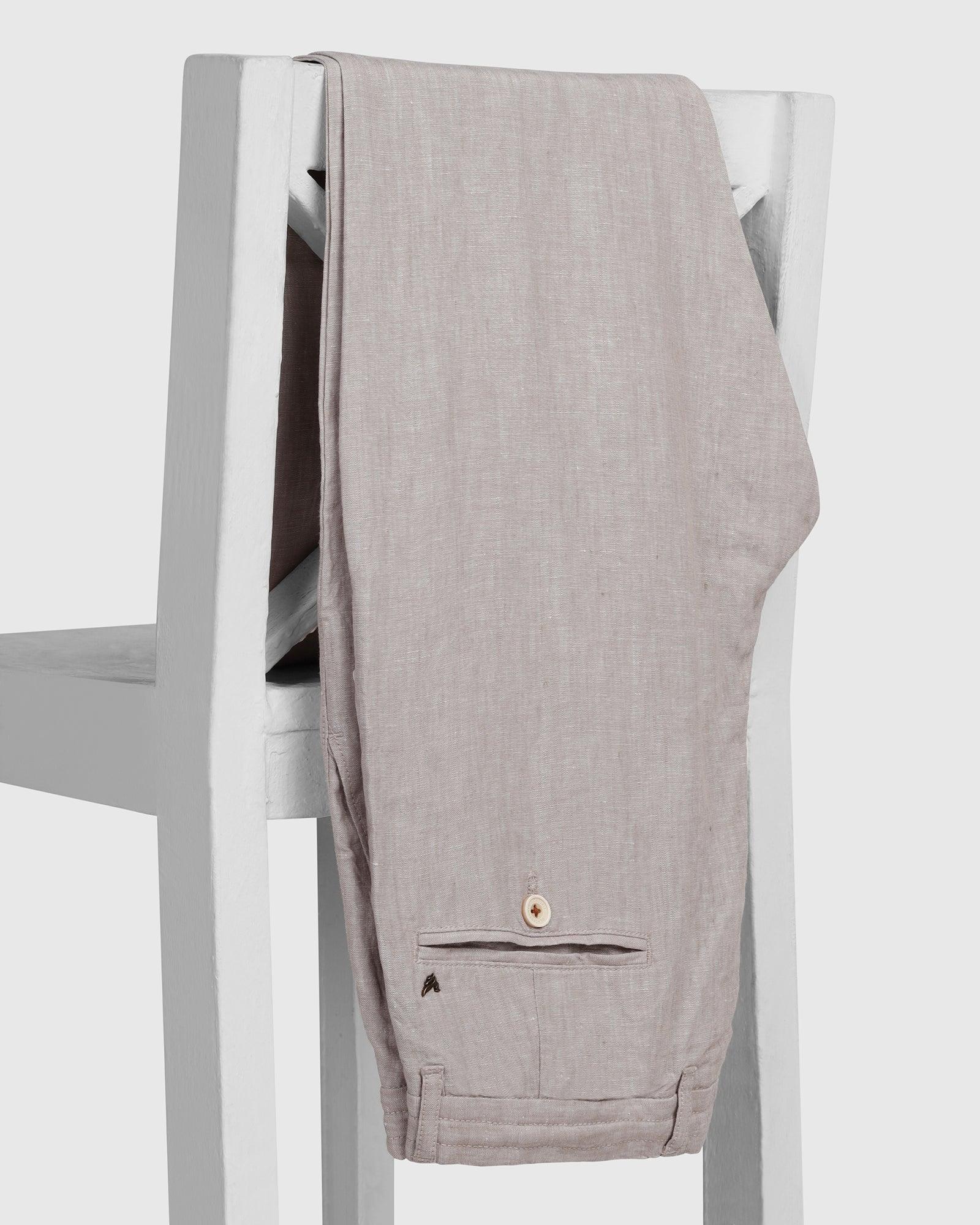 Linen Slim Comfort Casual Natural Solid Khaki - Silver - Blackberrys