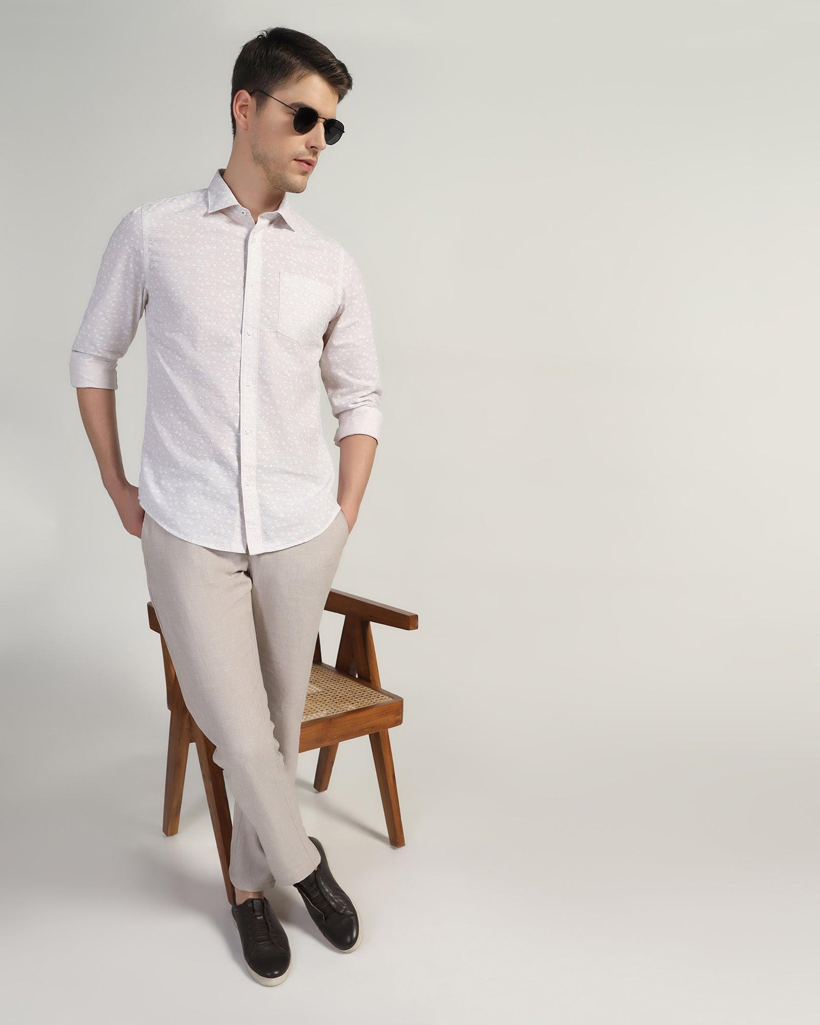 Linen Slim Comfort Casual Natural Solid Khaki - Silver - Blackberrys