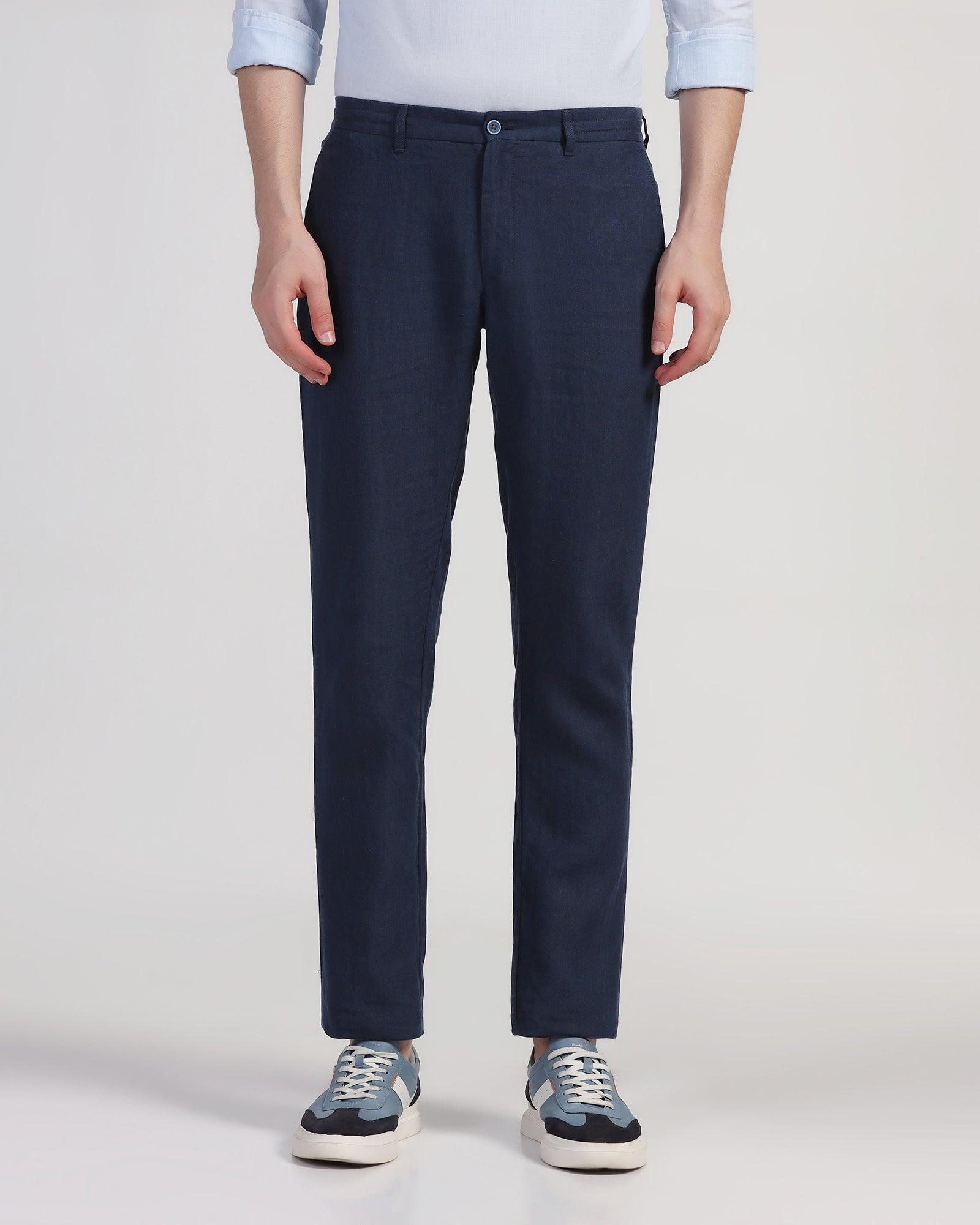 Linen Slim Comfort Casual Navy Solid Khaki - Silver - Blackberrys