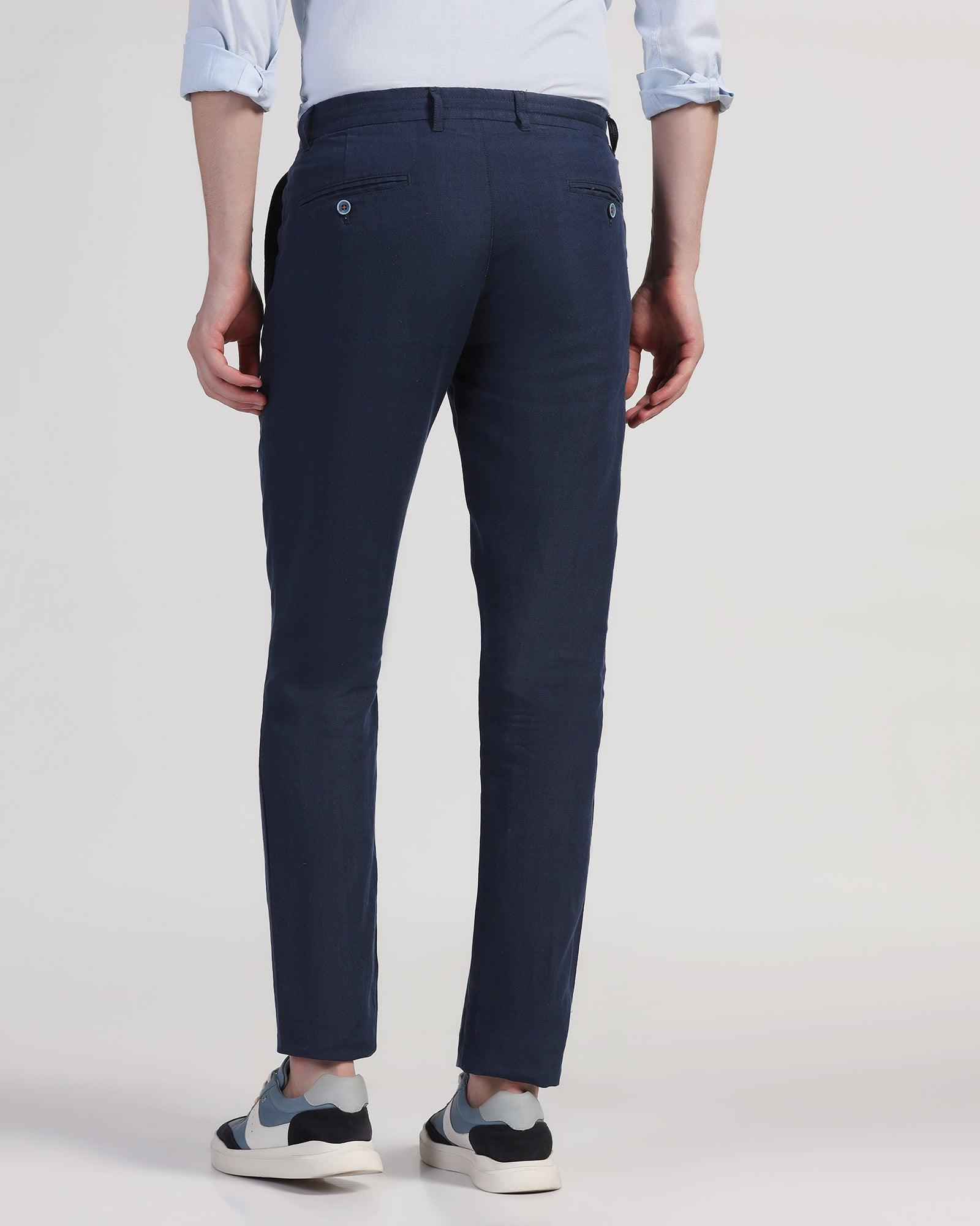 Linen Slim Comfort Casual Navy Solid Khaki - Silver - Blackberrys