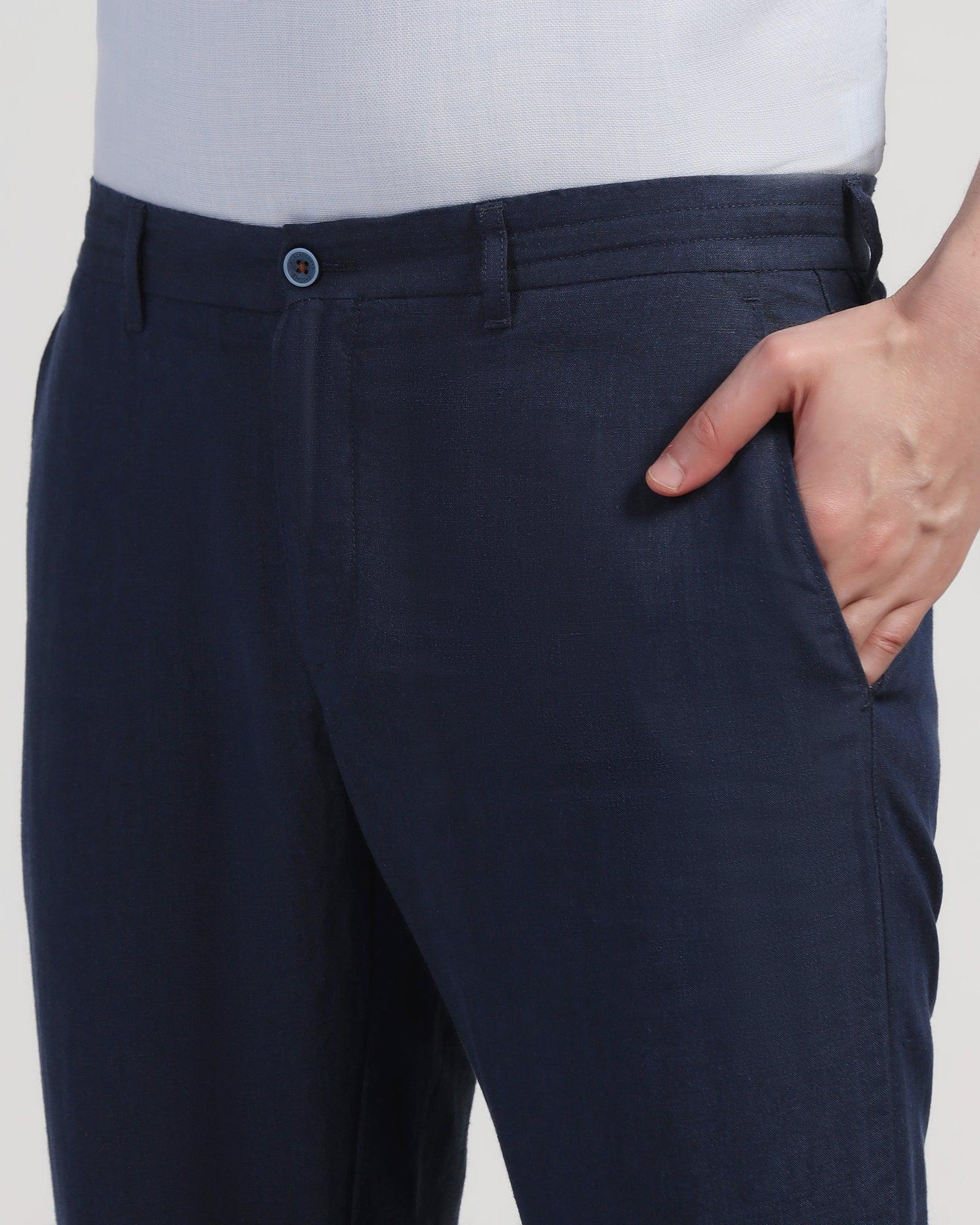 Linen Slim Comfort Casual Navy Solid Khaki - Silver - Blackberrys