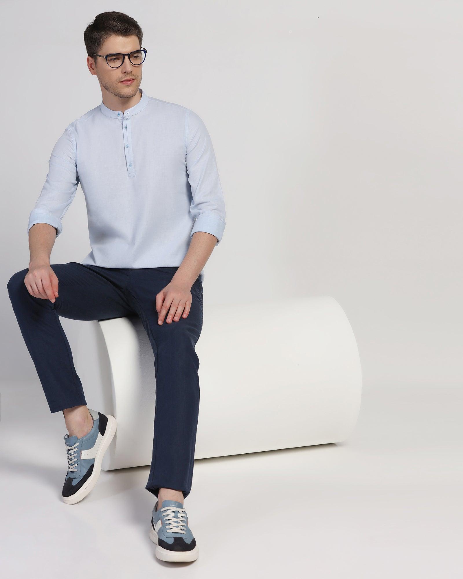 Linen Slim Comfort Casual Navy Solid Khaki - Silver - Blackberrys