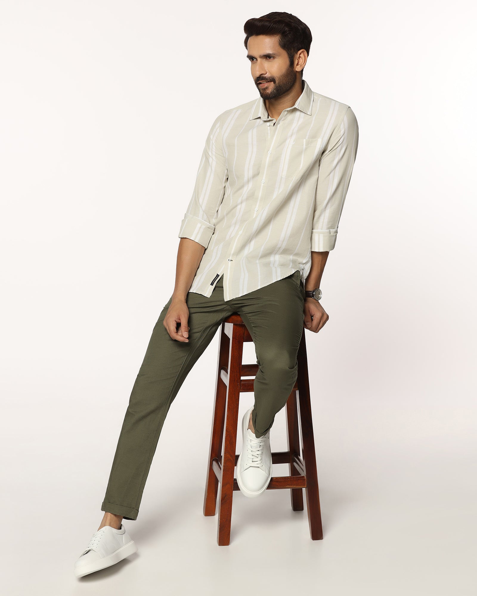 Linen Sneaker Fit Casual Olive Solid Khakis - Kinston