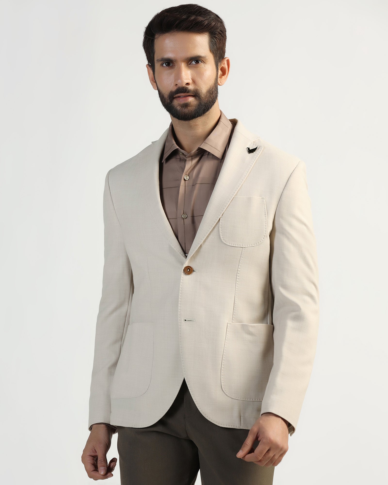 Luxe Formal Beige Solid Blazer - Soho