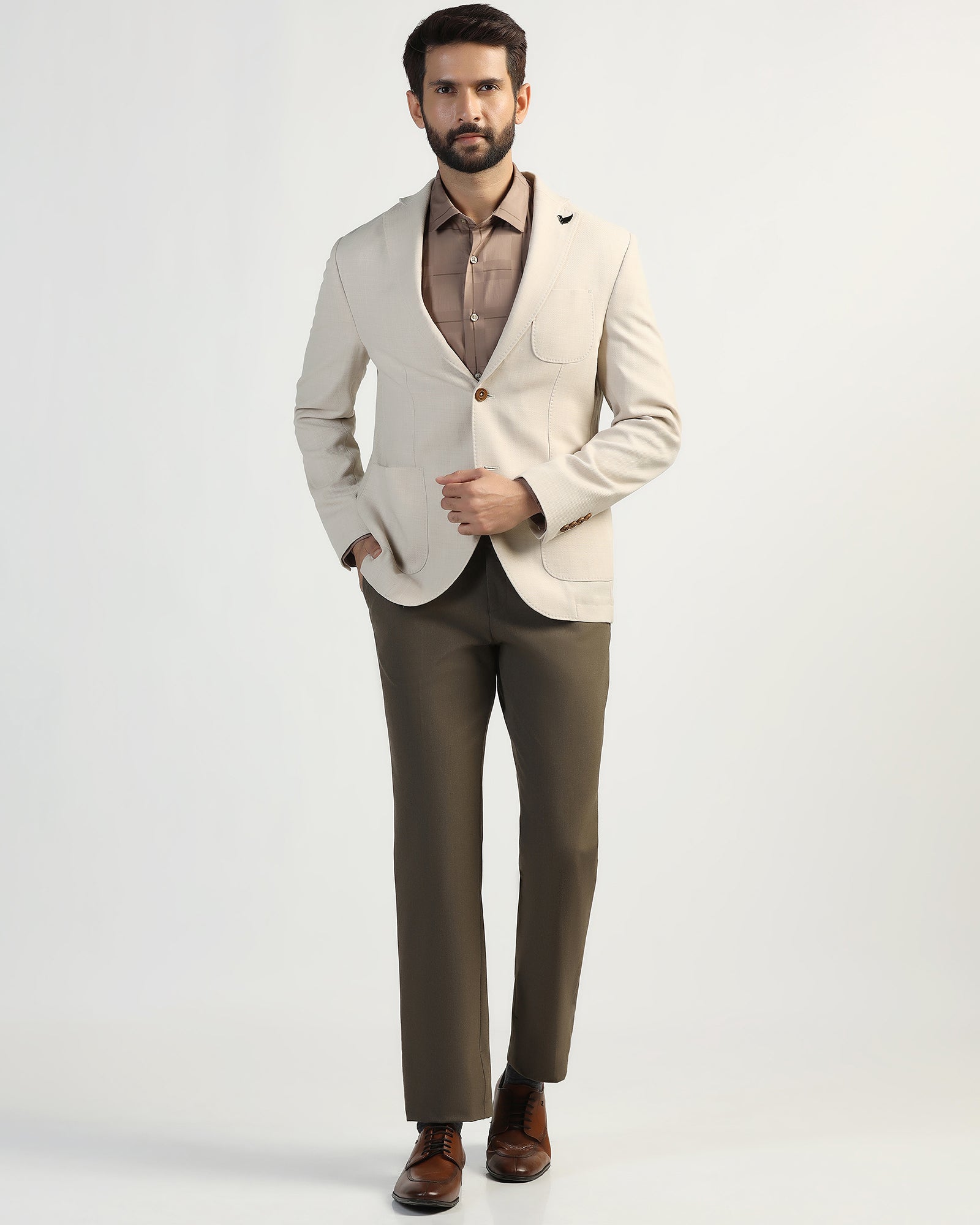 Luxe Formal Beige Solid Blazer - Soho