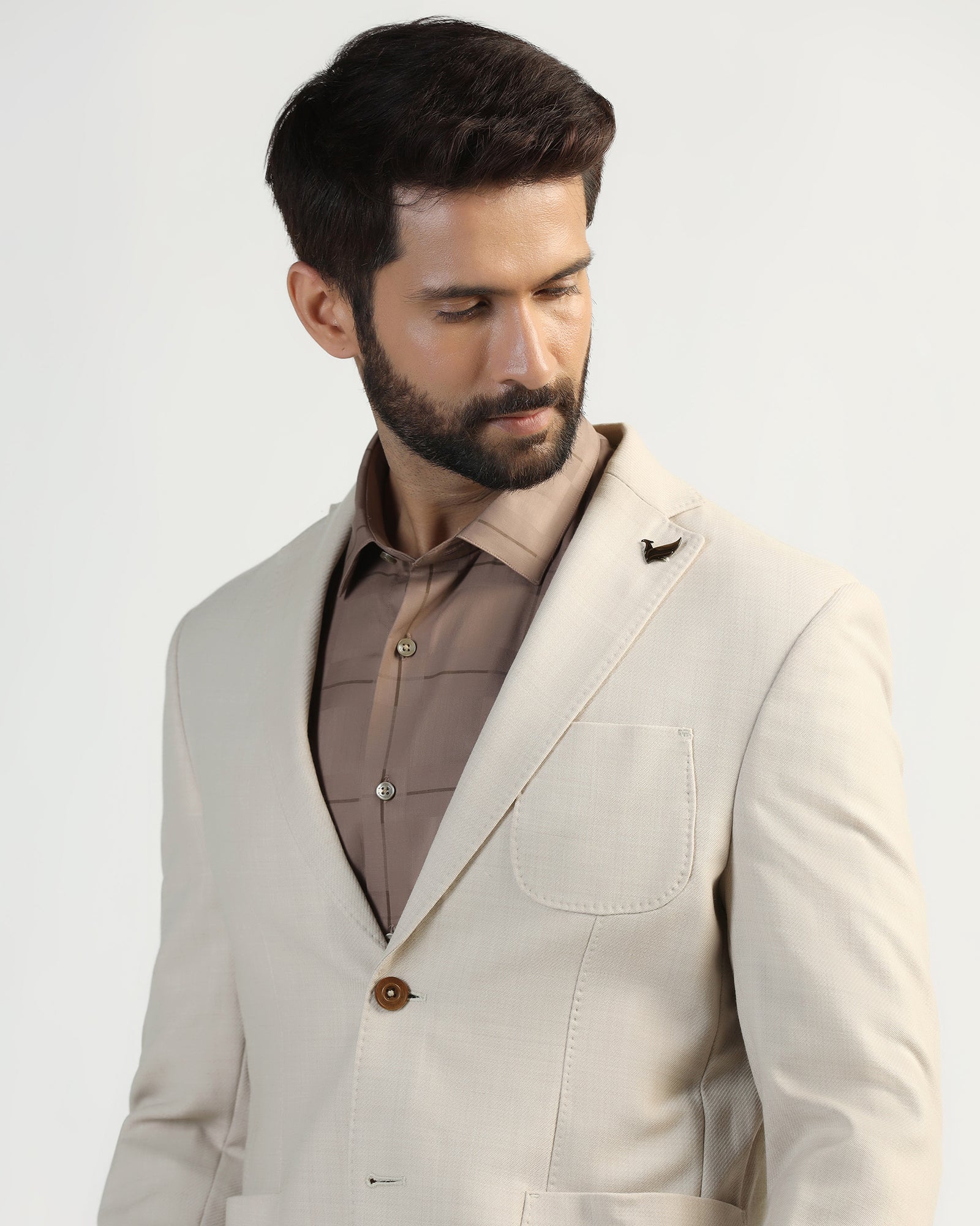 Luxe Formal Beige Solid Blazer - Soho