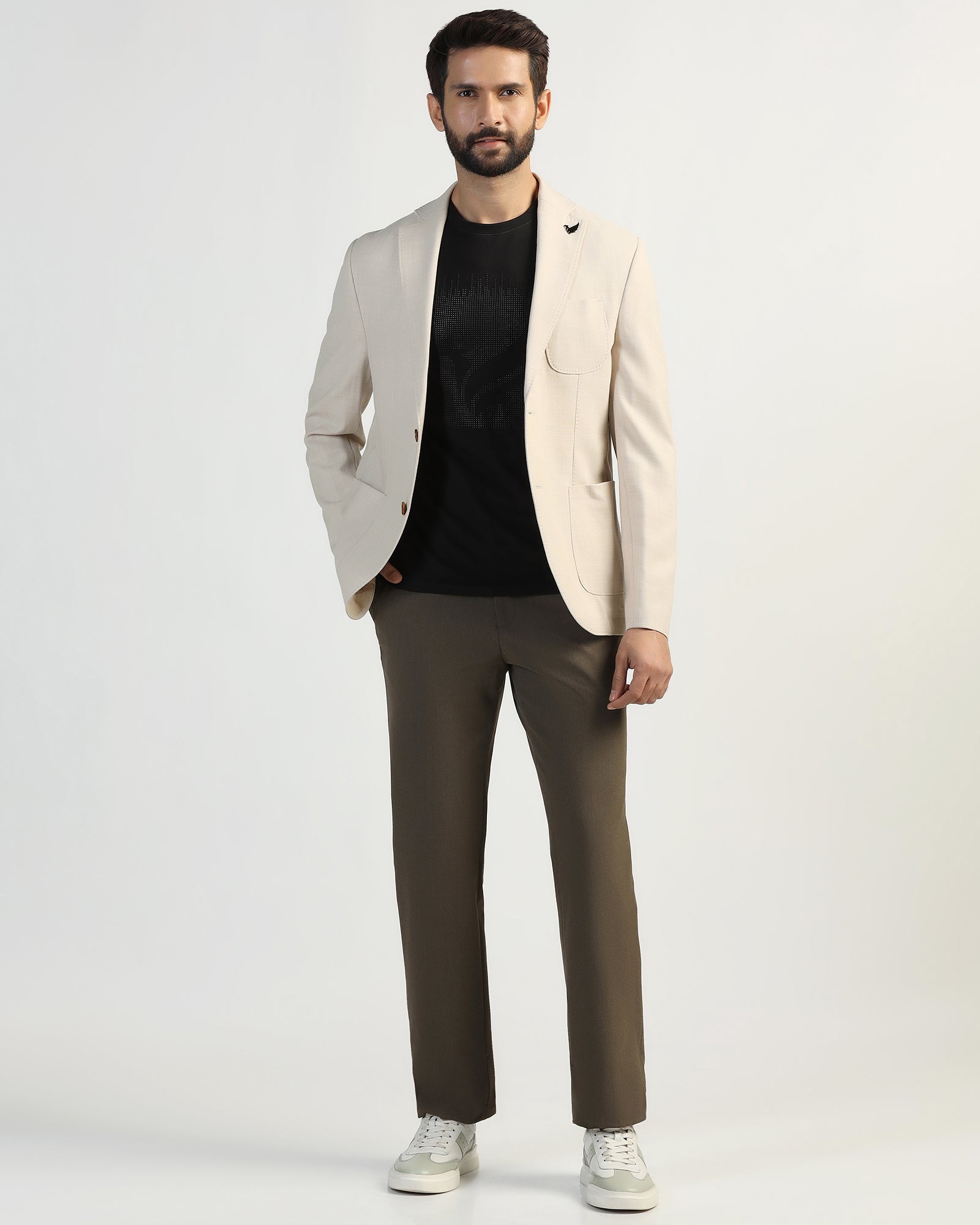 Luxe Formal Beige Solid Blazer - Soho