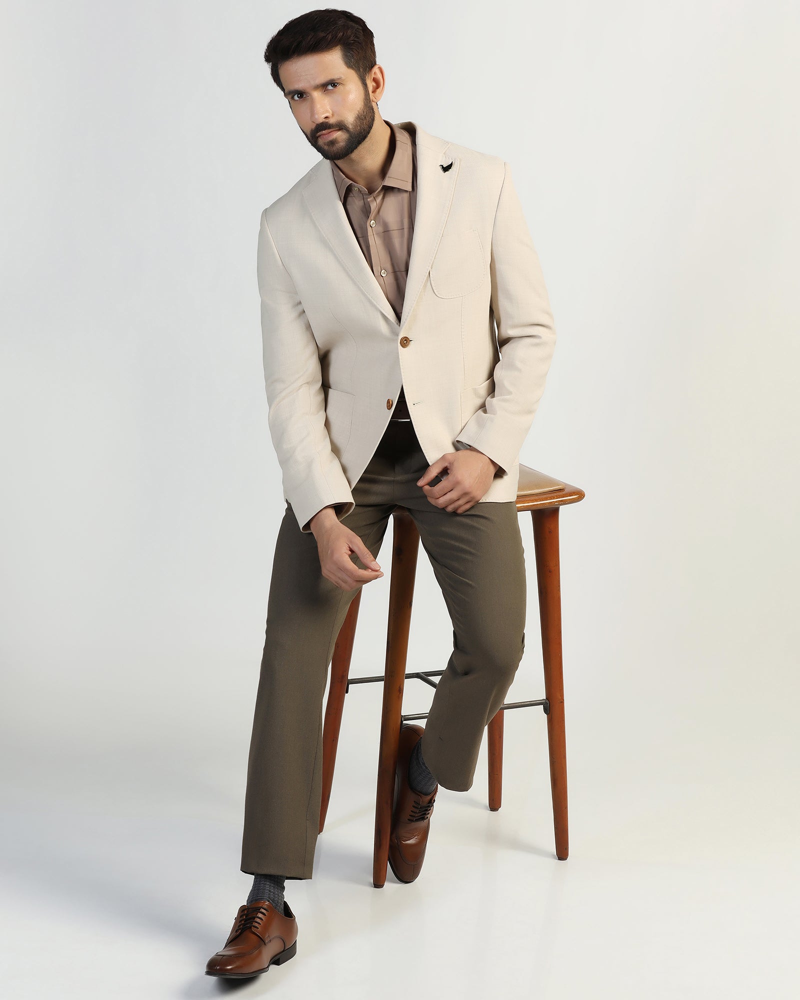 Luxe Formal Beige Solid Blazer - Soho