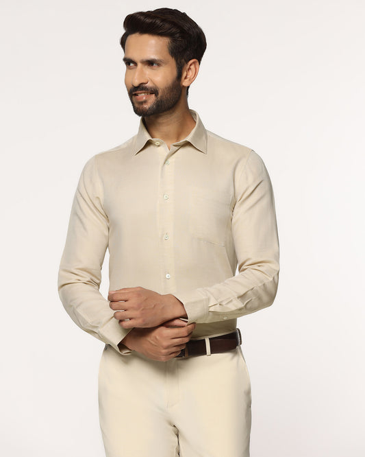 Luxe Linen Formal Beige Textured Shirt - Veltry