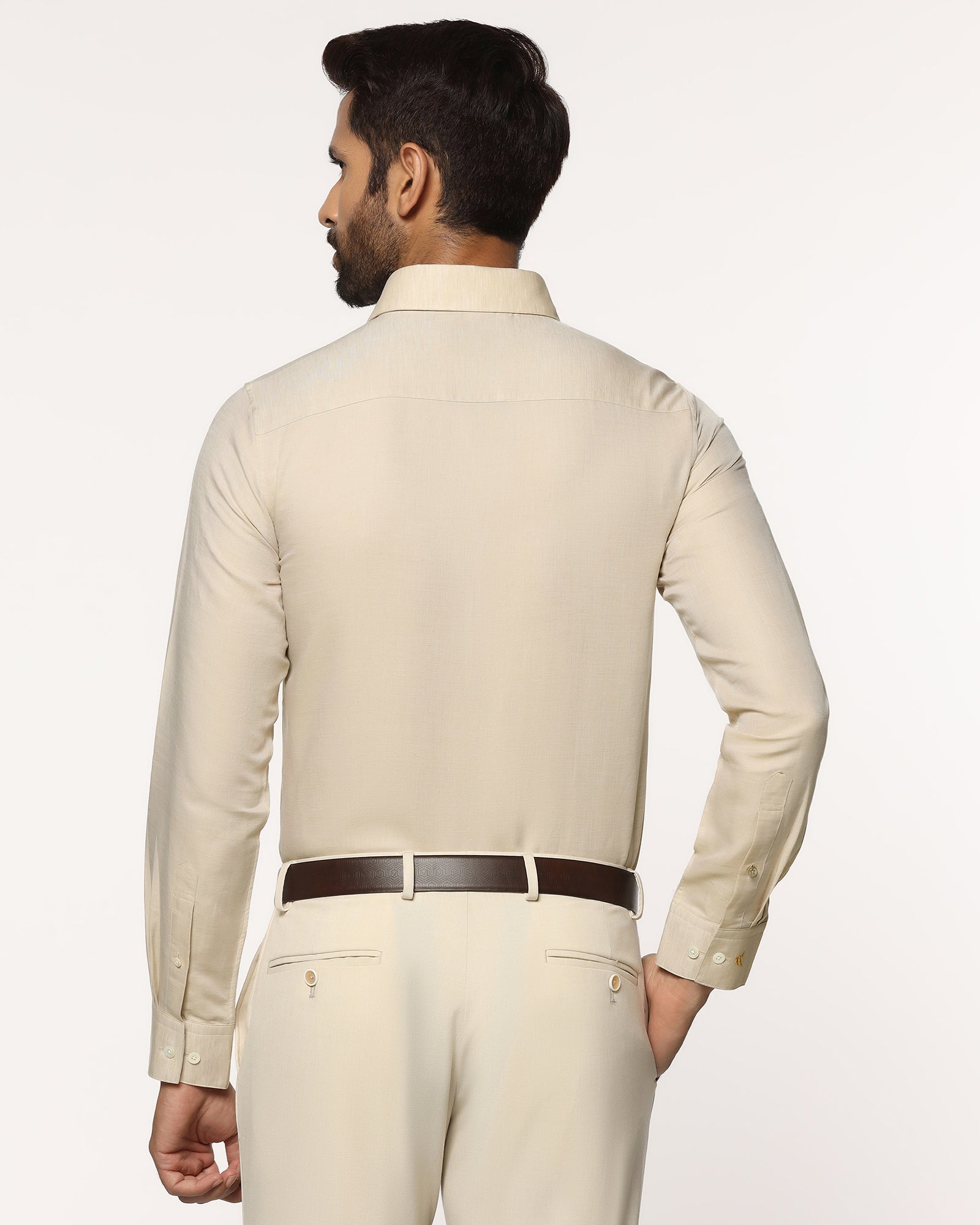 Luxe Linen Formal Beige Textured Shirt - Veltry