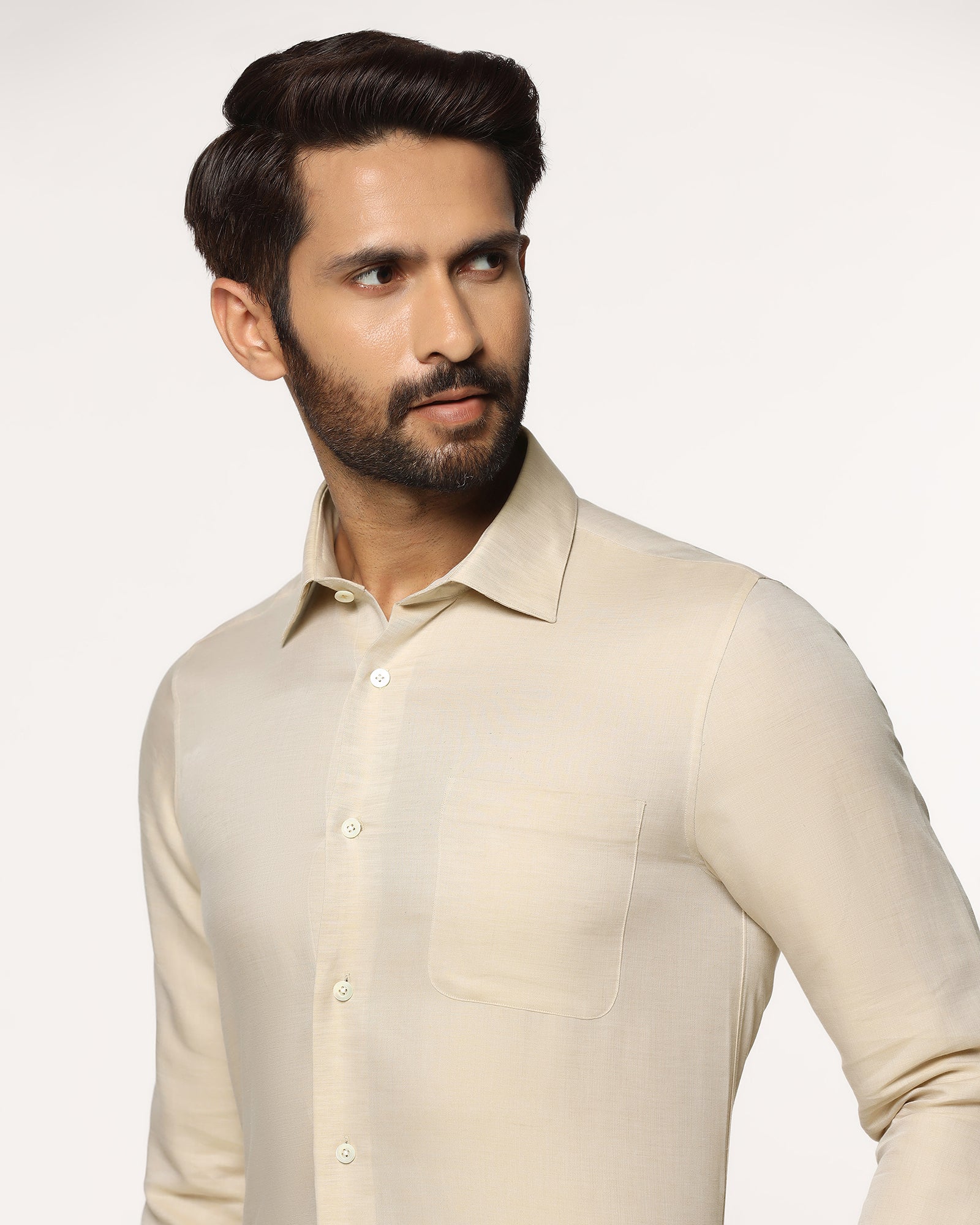 Luxe Linen Formal Beige Textured Shirt - Veltry