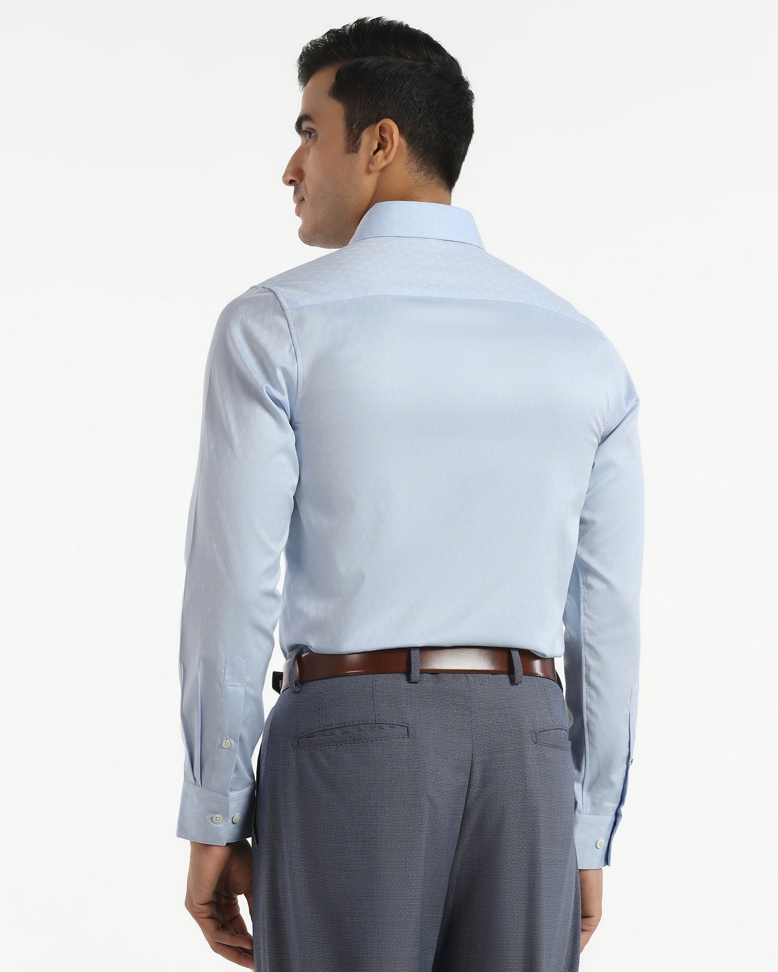 Luxe Formal Blue Jacquard Shirt - Castle