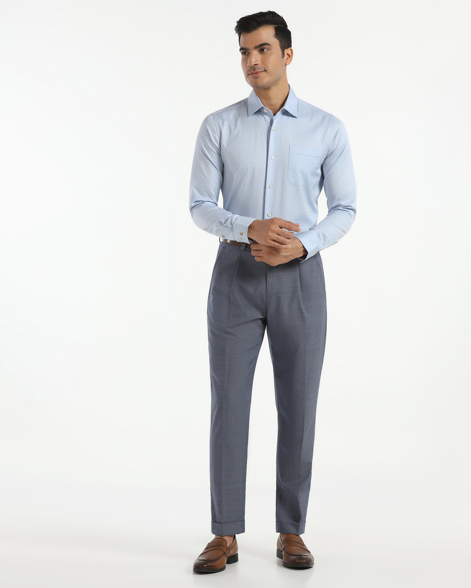 Luxe Formal Blue Jacquard Shirt - Castle