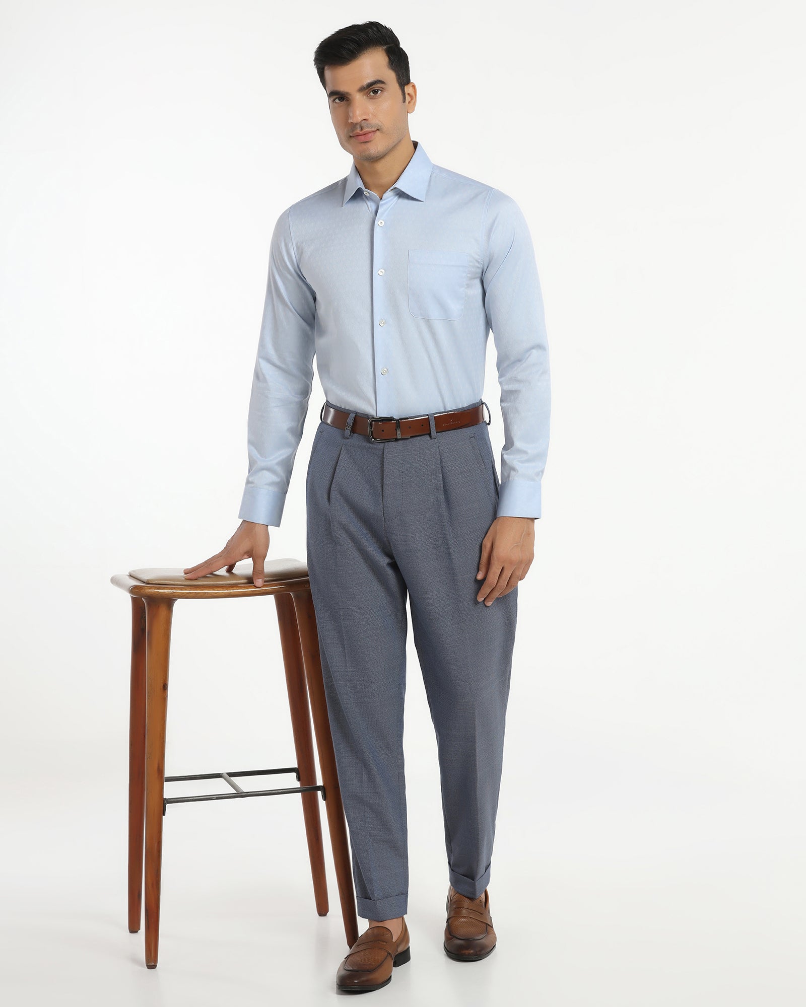 Luxe Formal Blue Jacquard Shirt - Castle
