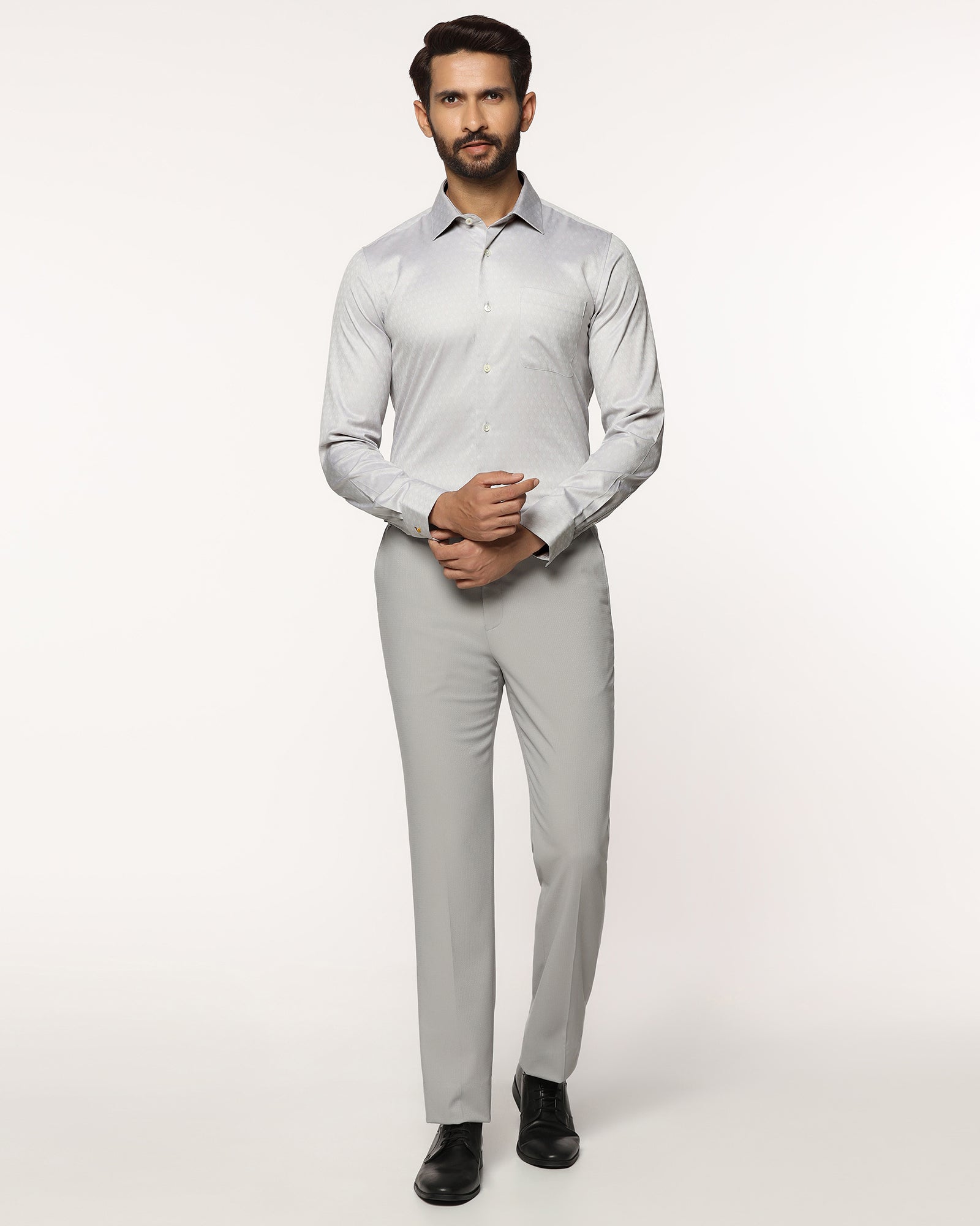 Luxe Formal Grey Jacquard Shirt - Castle