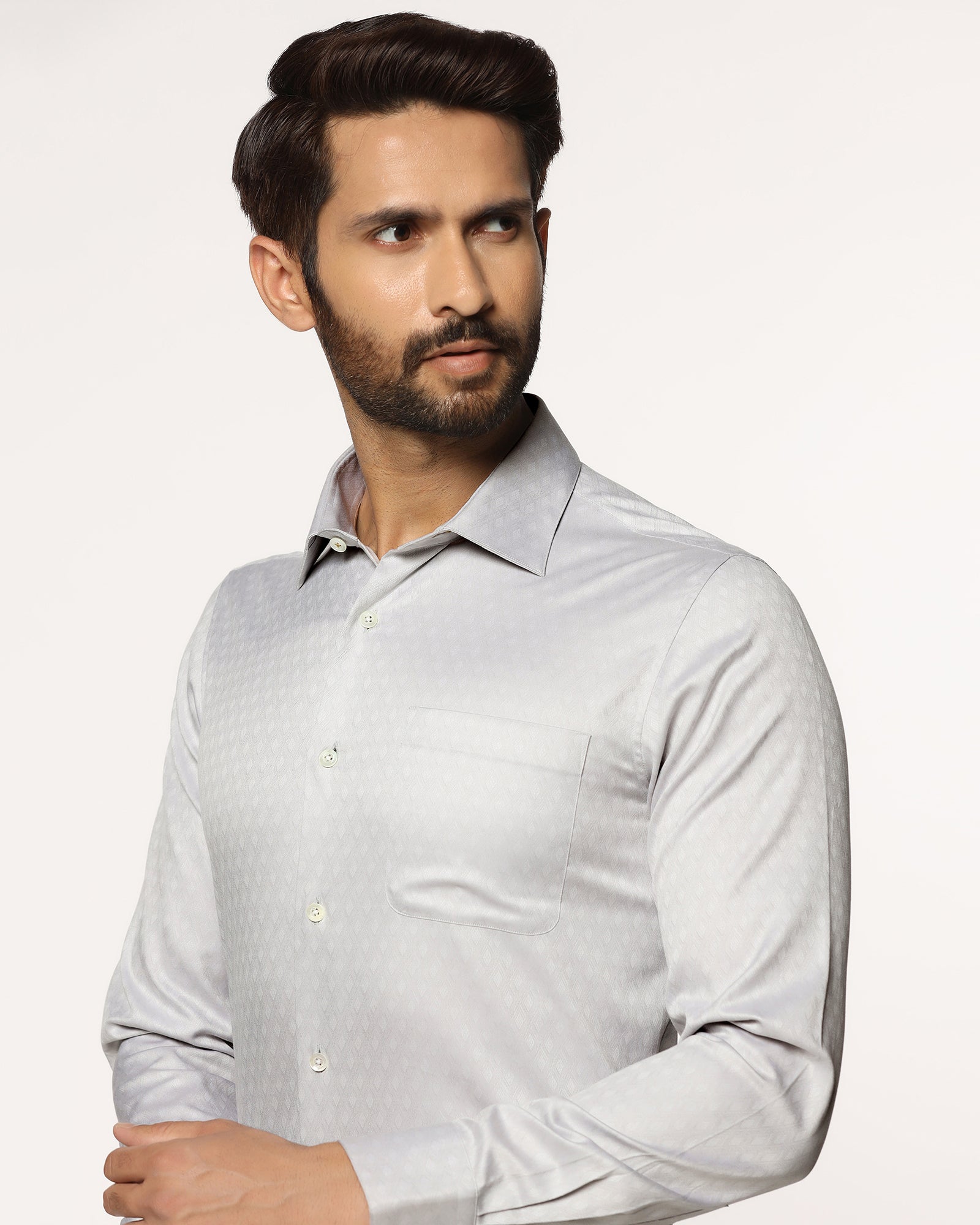 Luxe Formal Grey Jacquard Shirt - Castle