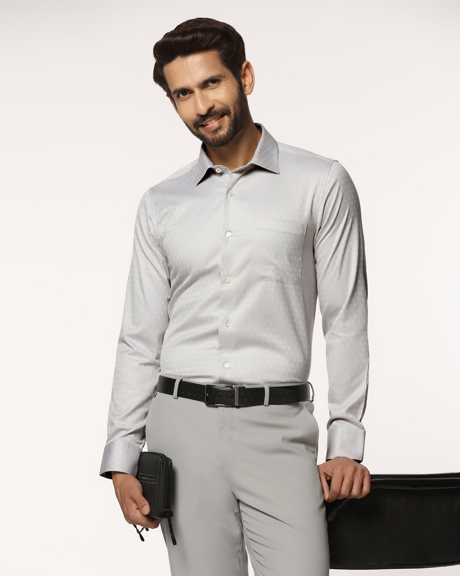 Luxe Formal Grey Jacquard Shirt - Castle