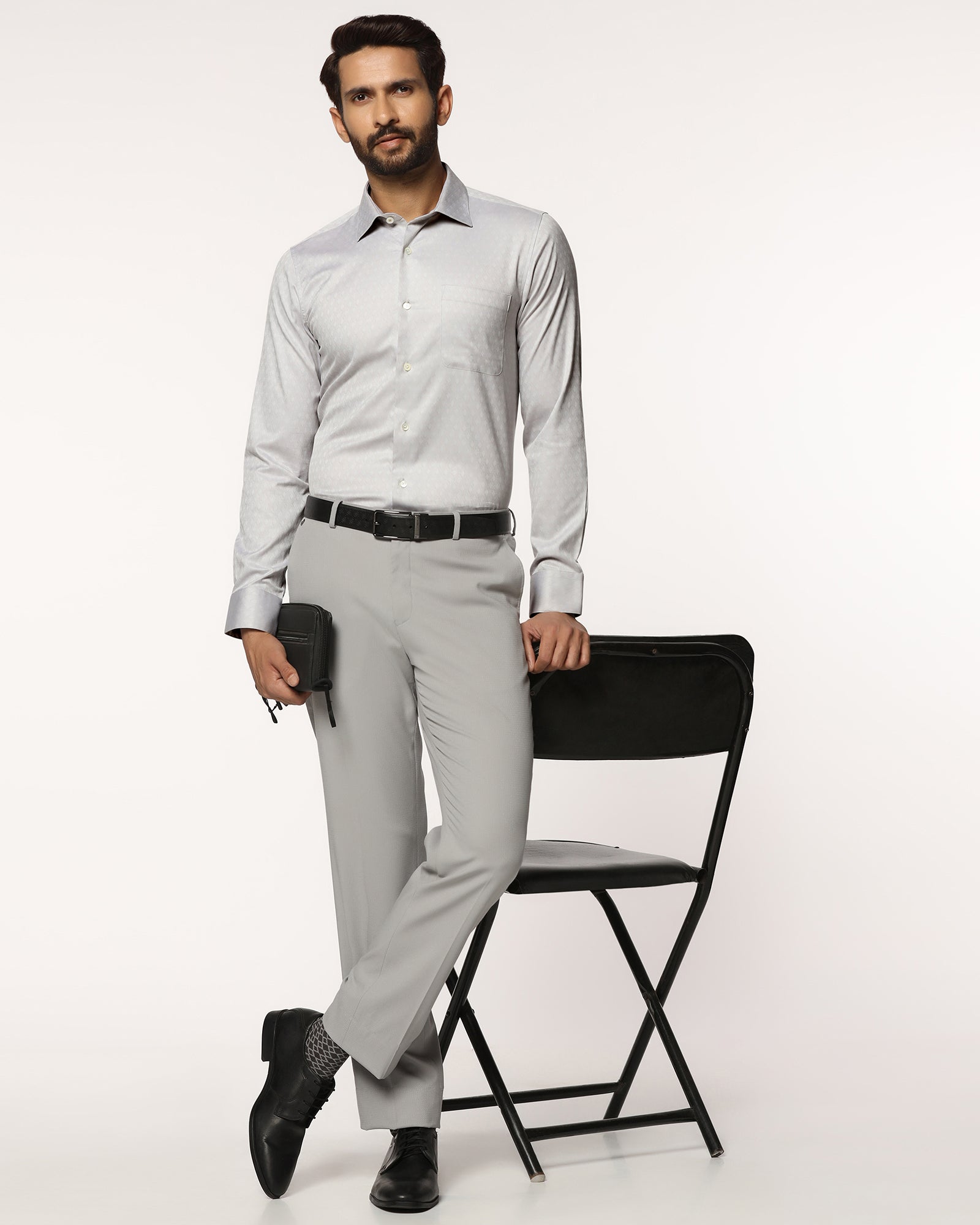 Luxe Formal Grey Jacquard Shirt - Castle