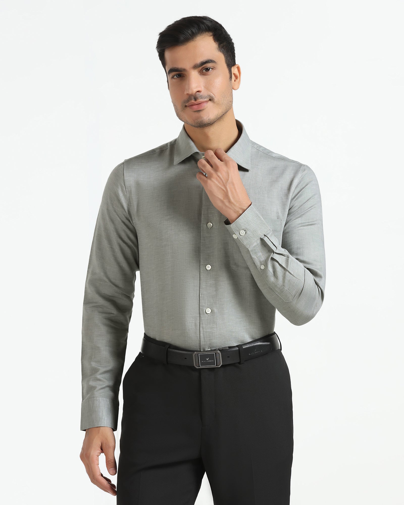 Luxe Linen Formal Grey Textured Shirt - Veltry