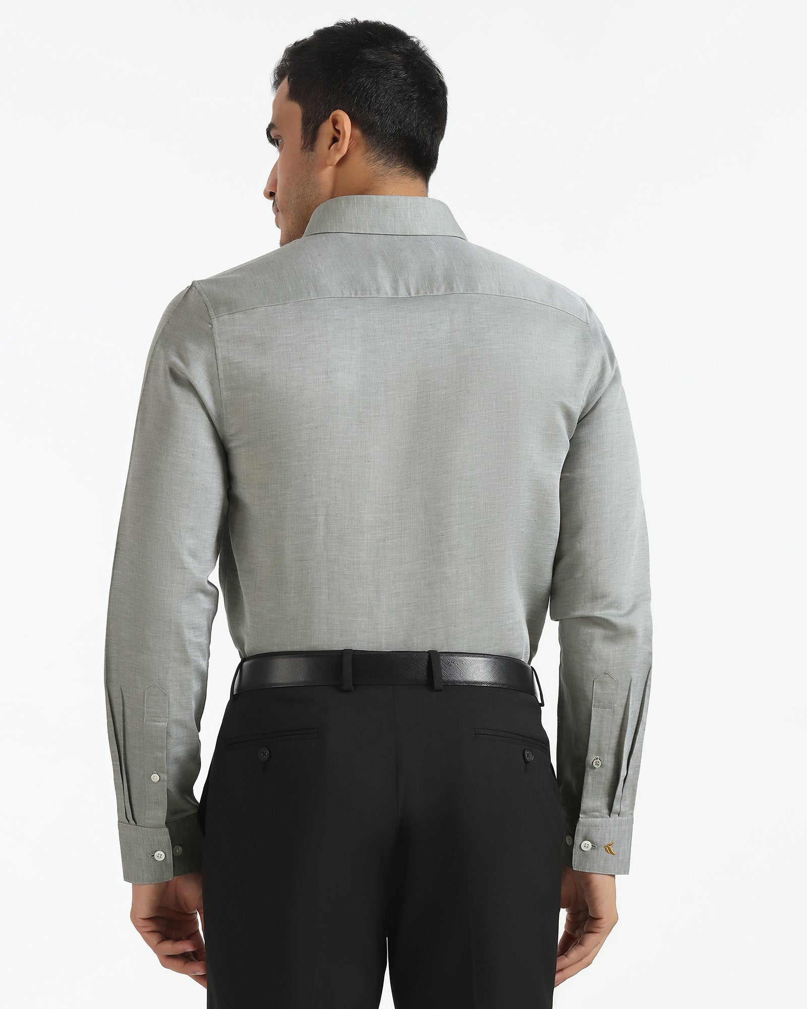 Luxe Linen Formal Grey Textured Shirt - Veltry