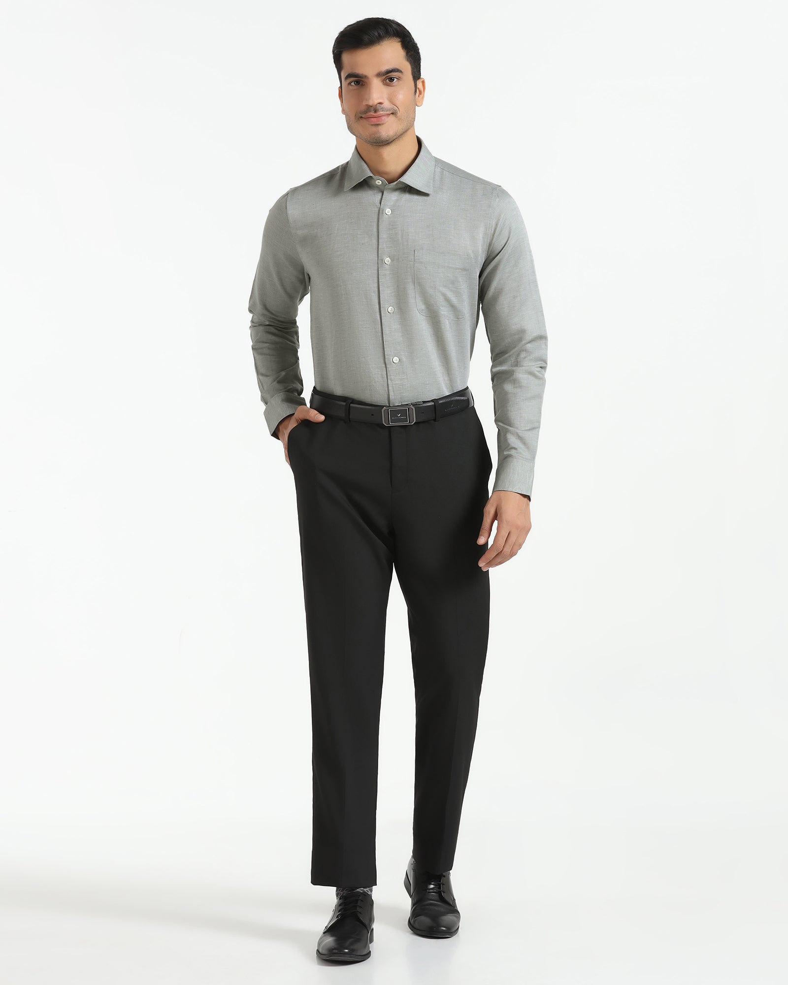Luxe Linen Formal Grey Textured Shirt - Veltry