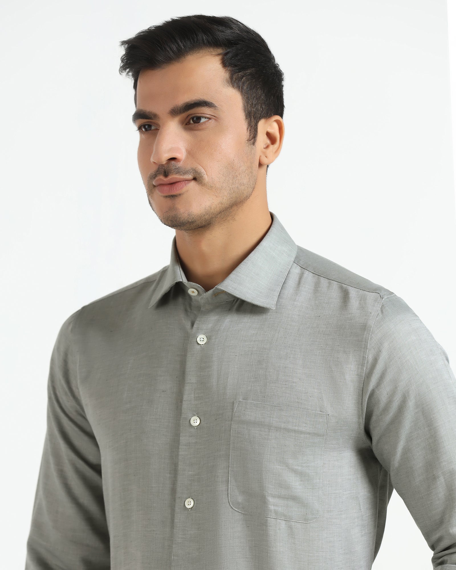 Luxe Linen Formal Grey Textured Shirt - Veltry