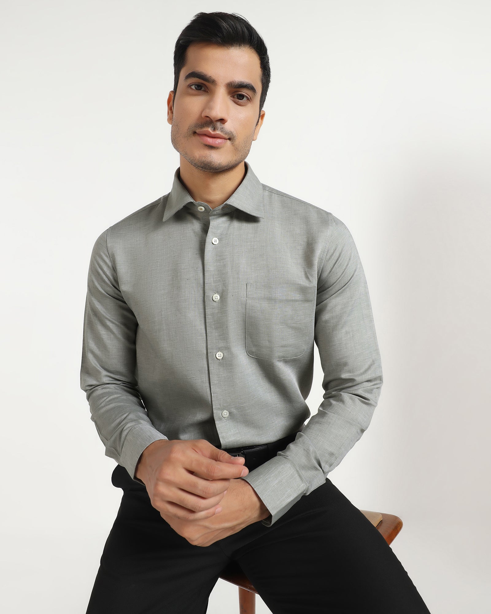 Luxe Linen Formal Grey Textured Shirt - Veltry