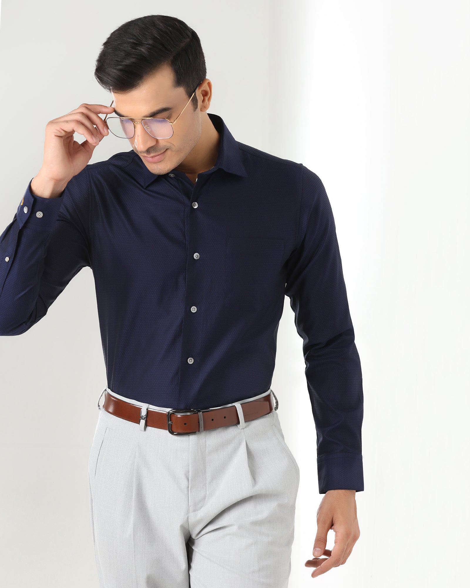 Luxe Formal Navy Textured Shirt - Hadley