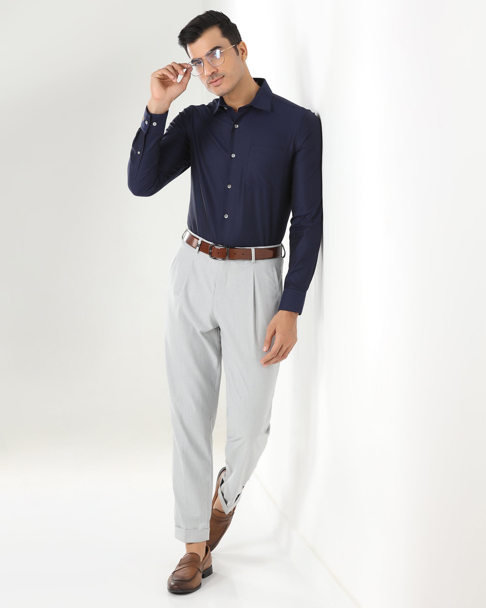 Luxe Formal Navy Textured Shirt - Hadley