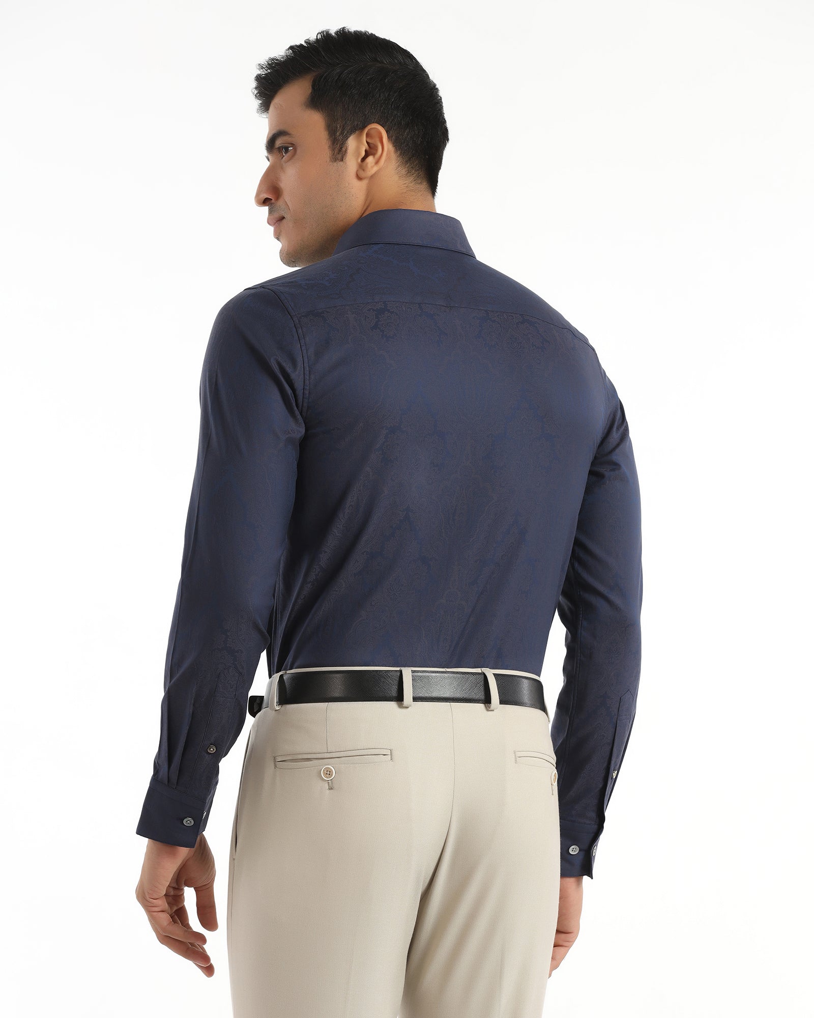 Luxe Formal Navy Jacquard Shirt - Zinnia