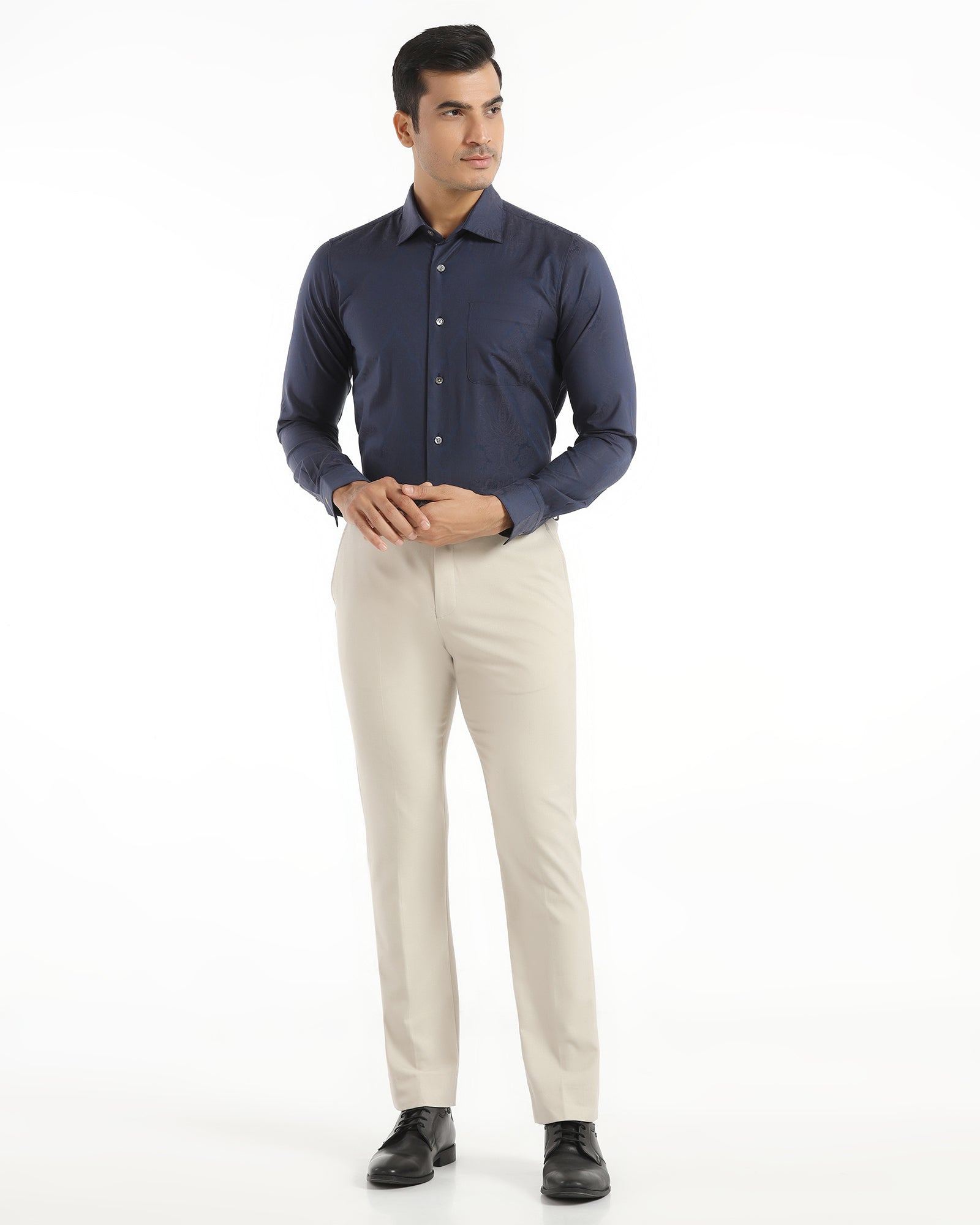 Luxe Formal Navy Jacquard Shirt - Zinnia