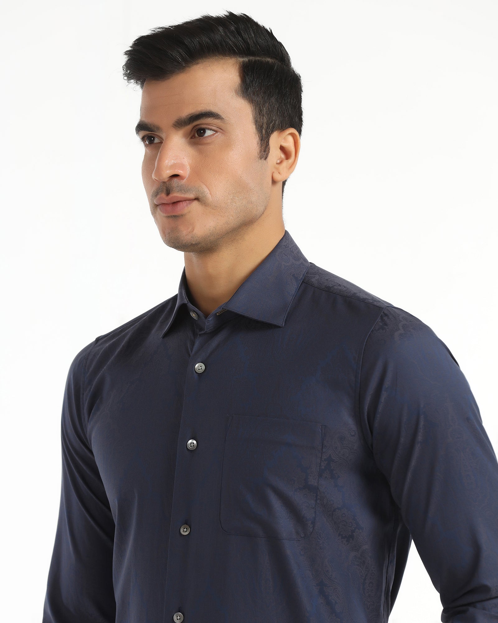 Luxe Formal Navy Jacquard Shirt - Zinnia