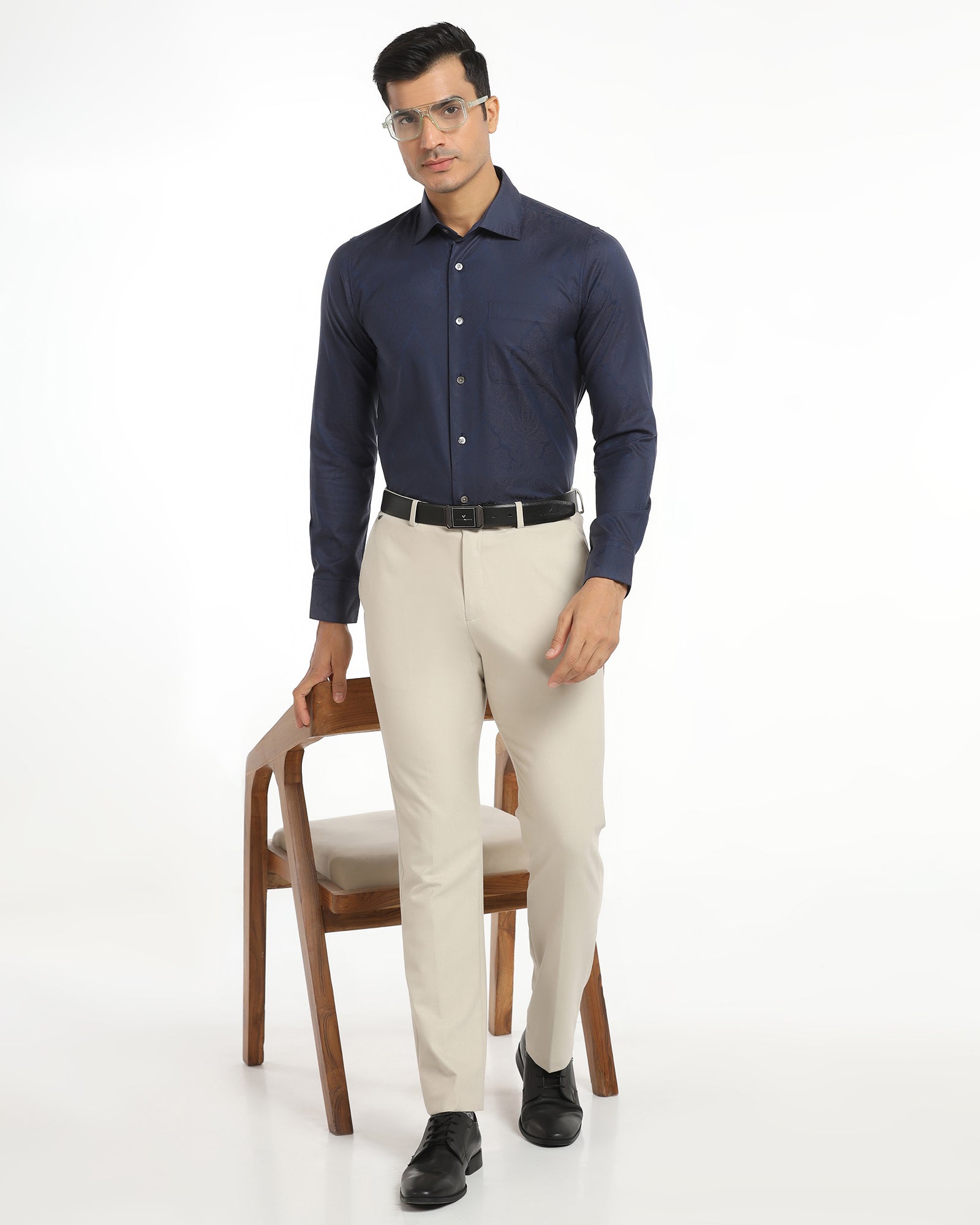 Luxe Formal Navy Jacquard Shirt - Zinnia