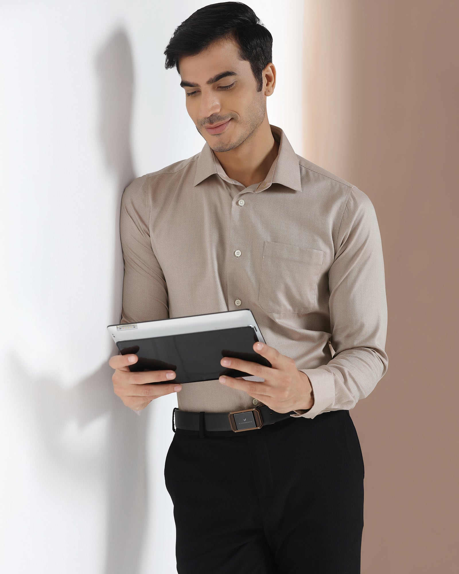 Luxe Formal Ochre Textured Shirt - Thyme