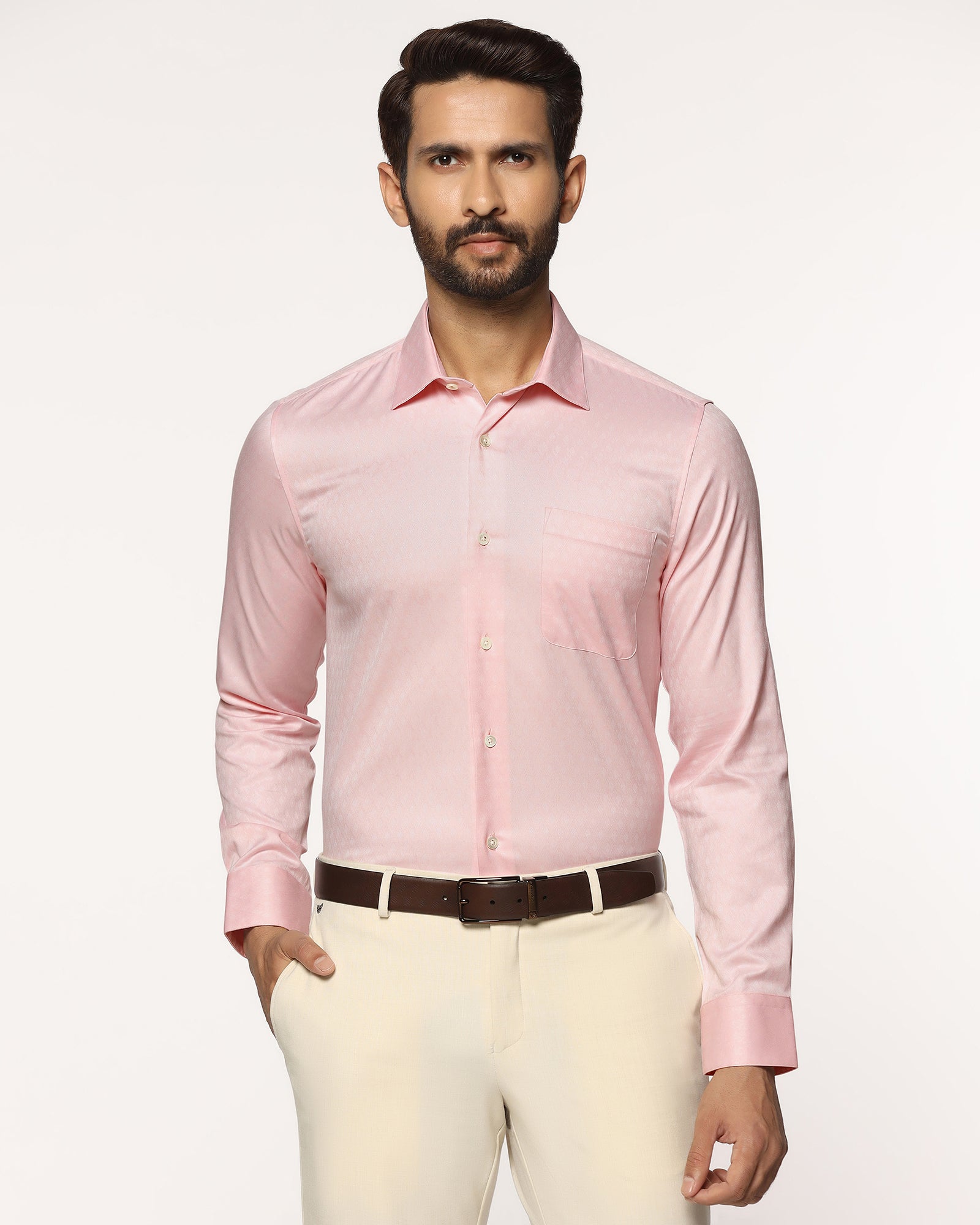 Luxe Formal Peach Jacquard Shirt - Castle