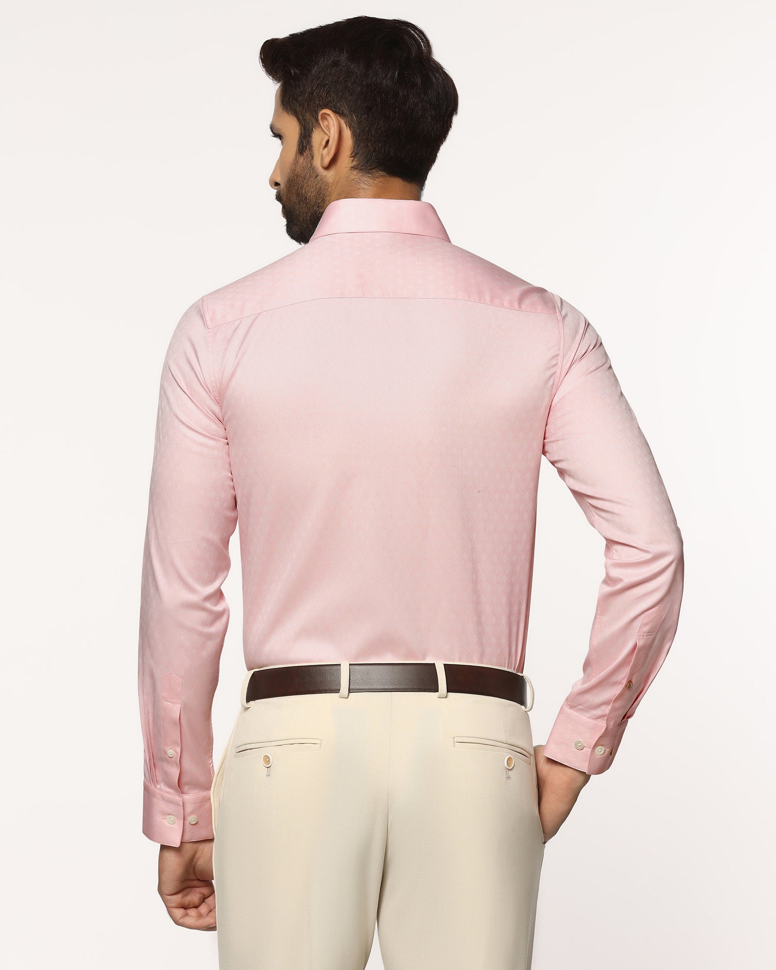 Luxe Formal Peach Jacquard Shirt - Castle