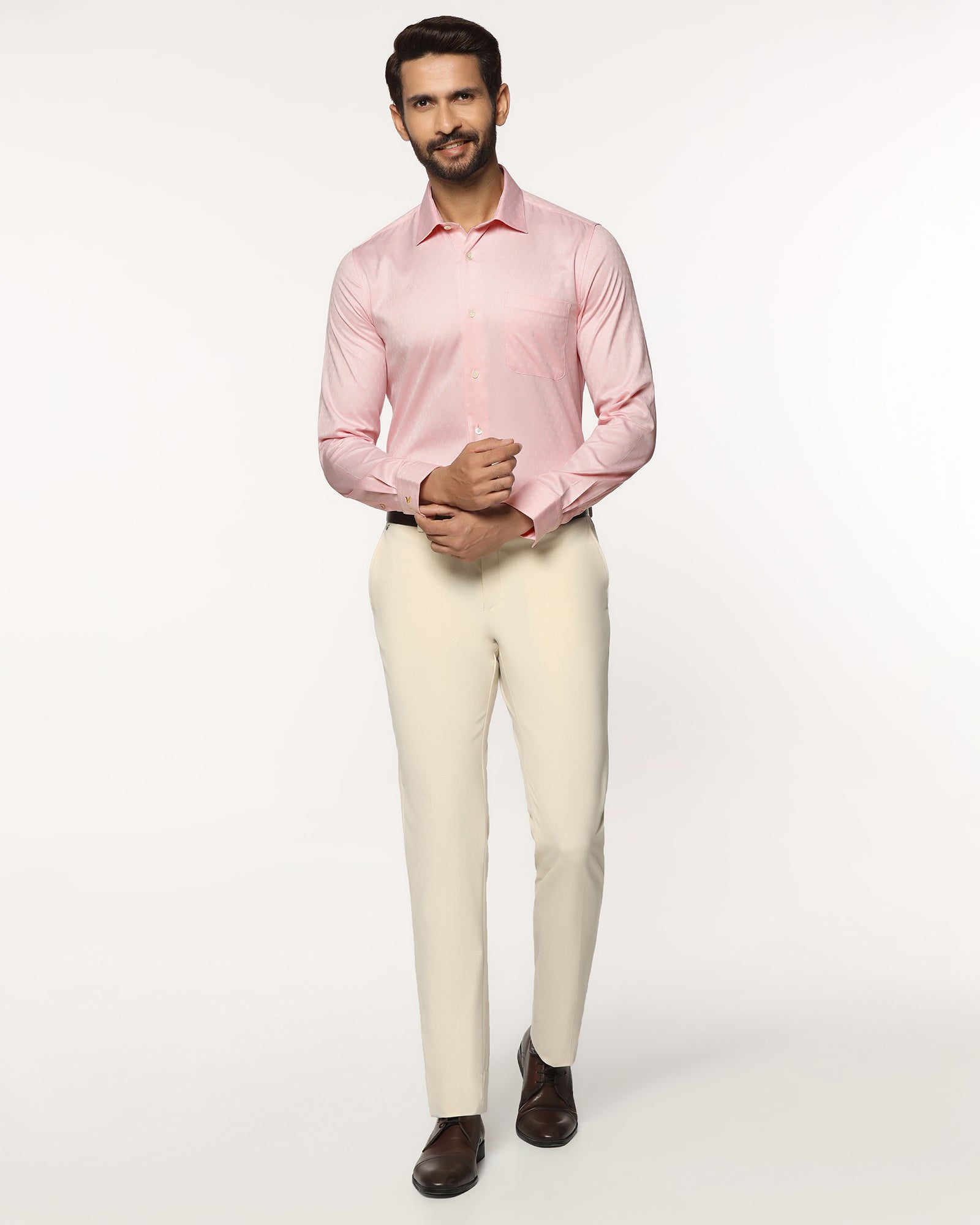 Luxe Formal Peach Jacquard Shirt - Castle