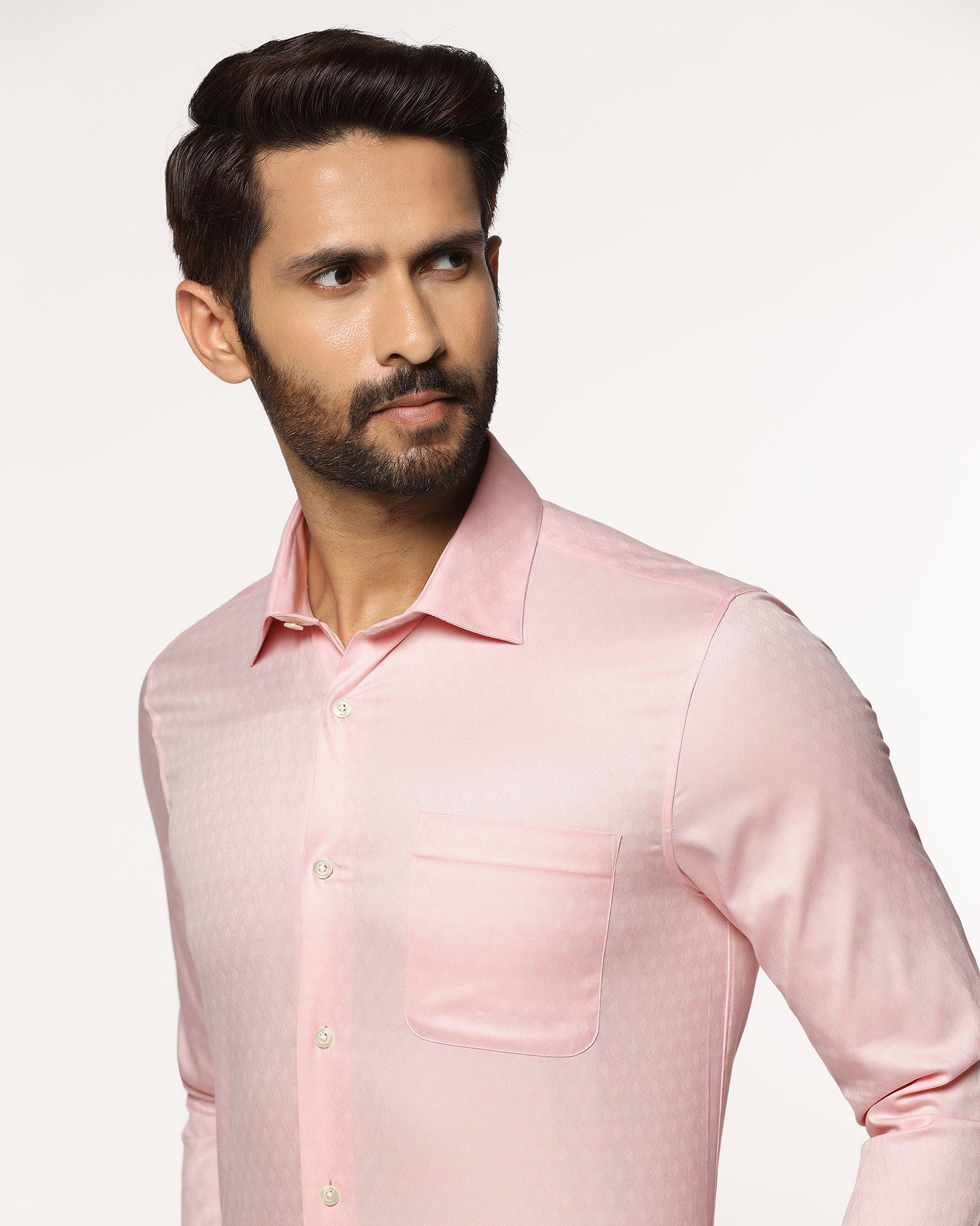 Luxe Formal Peach Jacquard Shirt - Castle