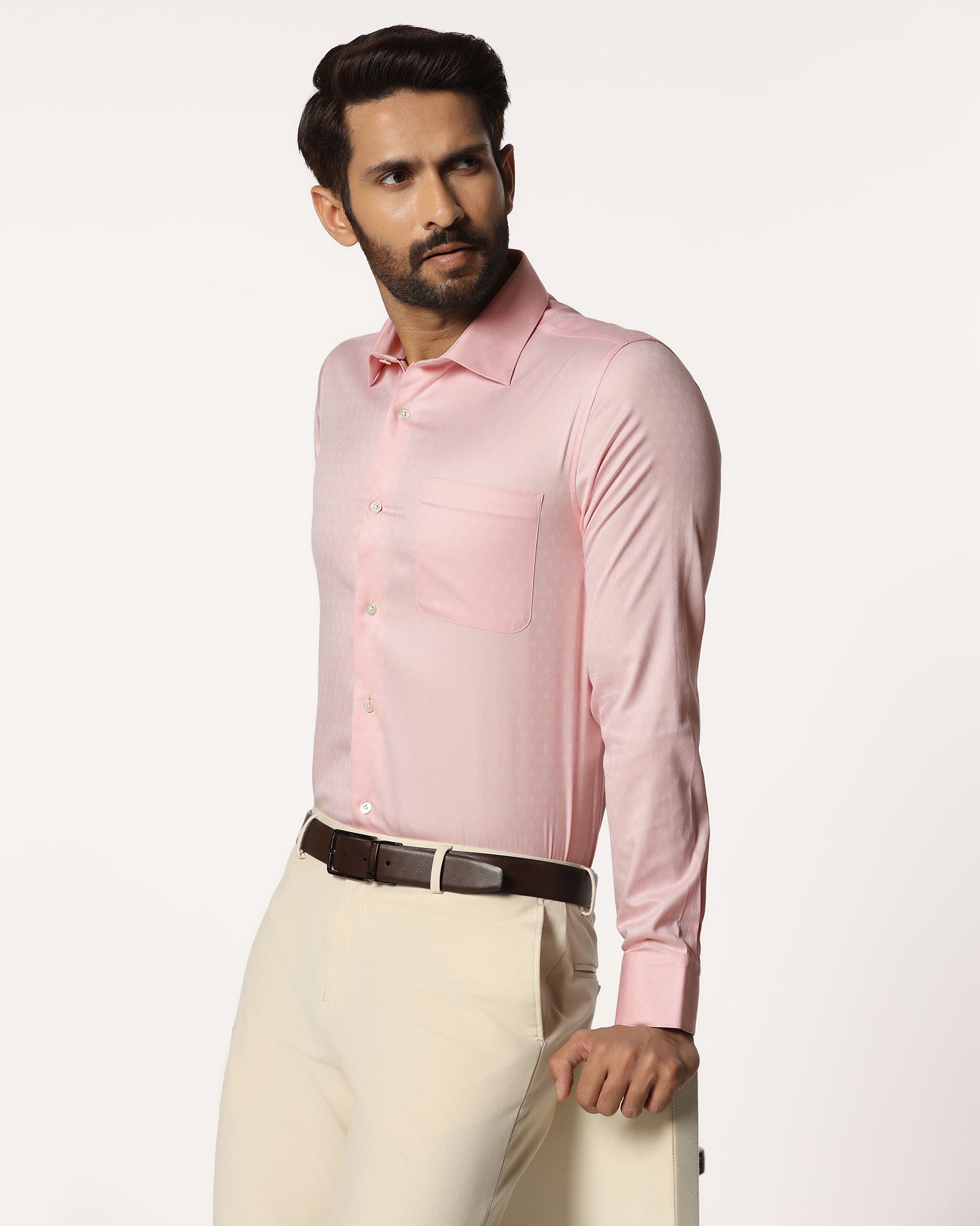 Luxe Formal Peach Jacquard Shirt - Castle